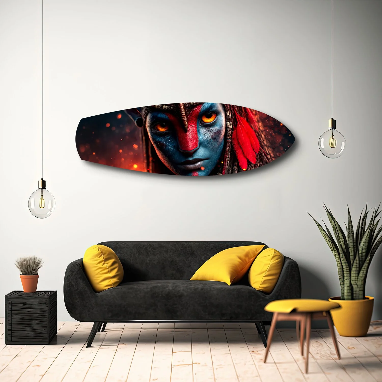 Blue Tribal Warrior Sci-Fi Glass Wall Art - Image 10