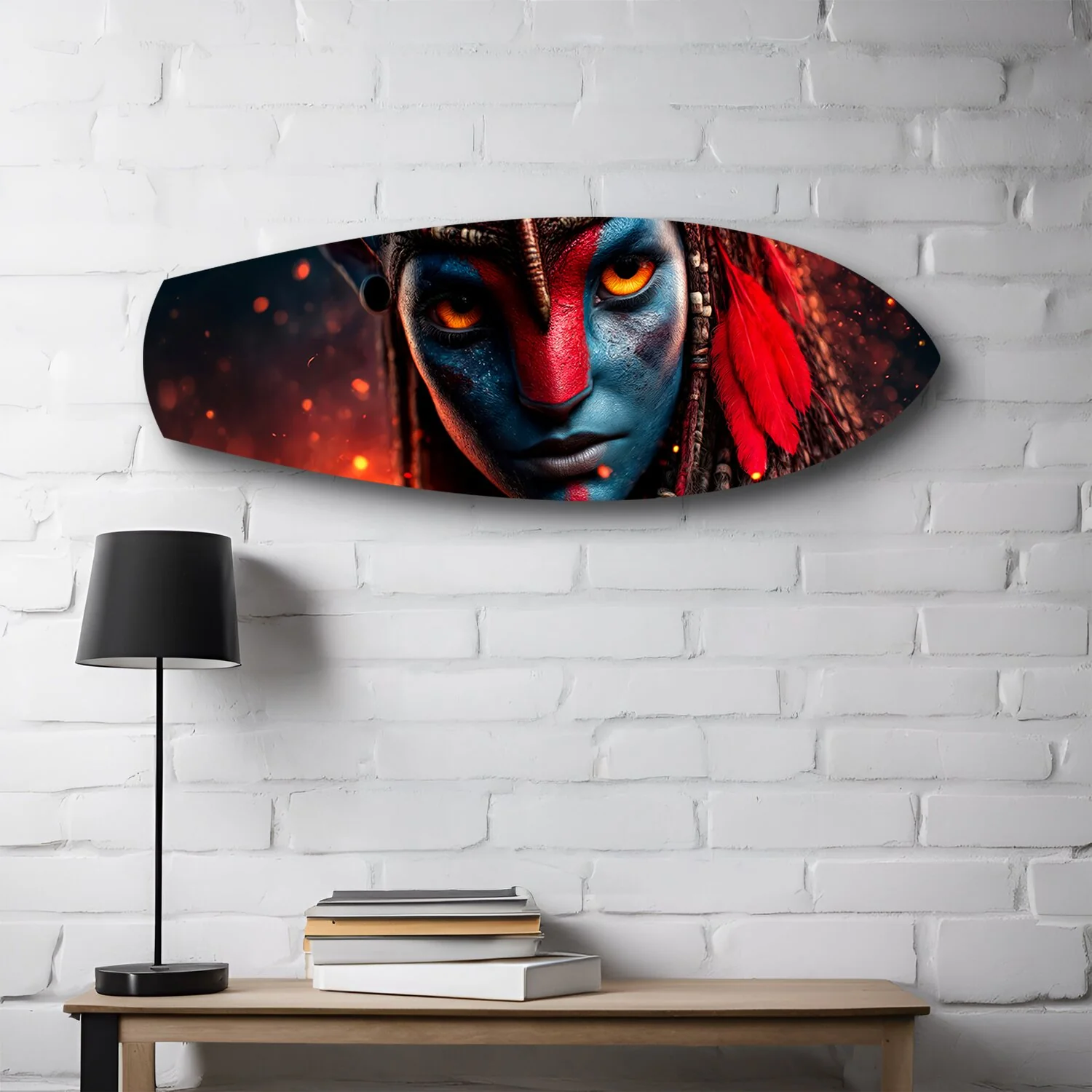 Blue Tribal Warrior Sci-Fi Glass Wall Art - Image 2