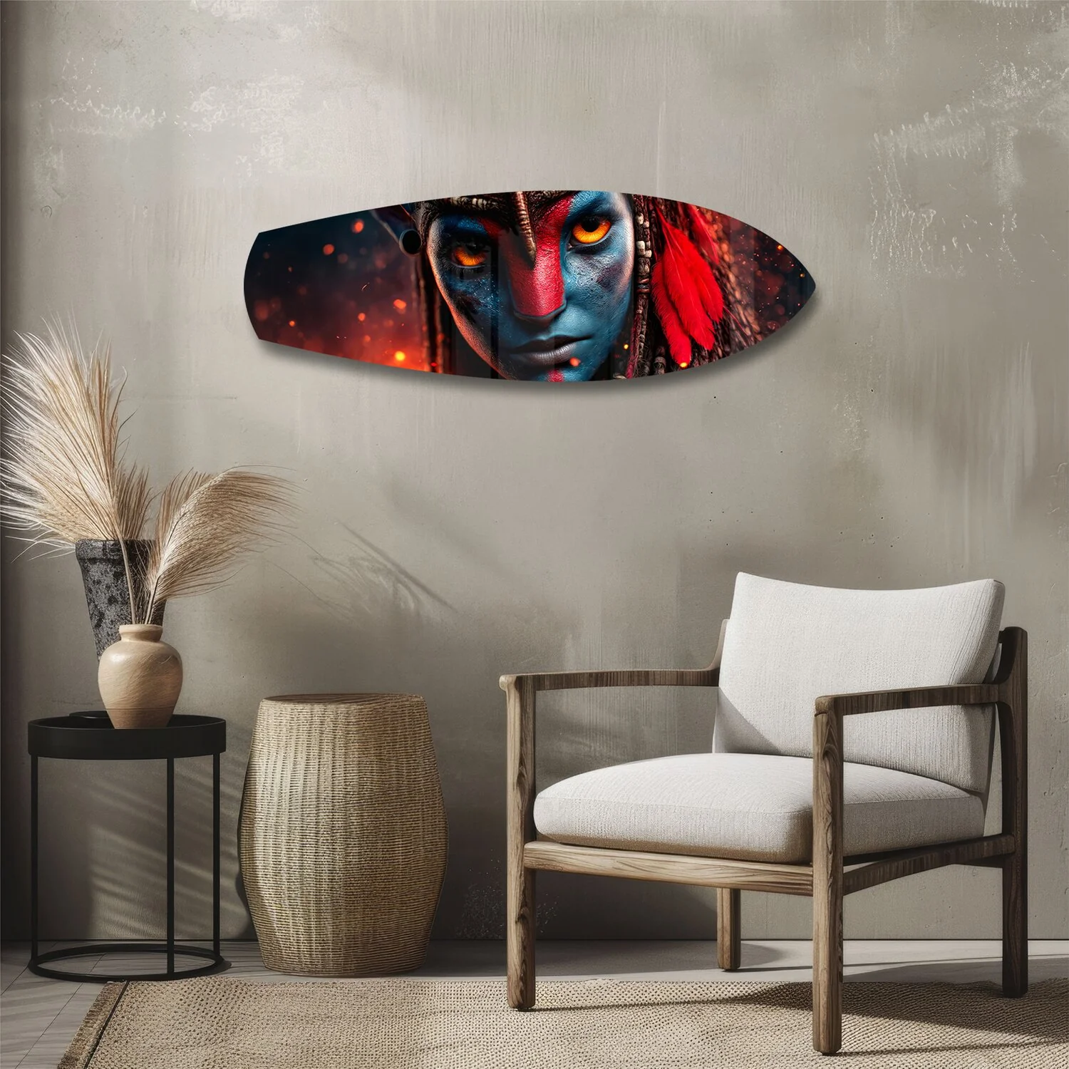 Blue Tribal Warrior Sci-Fi Glass Wall Art - Image 3