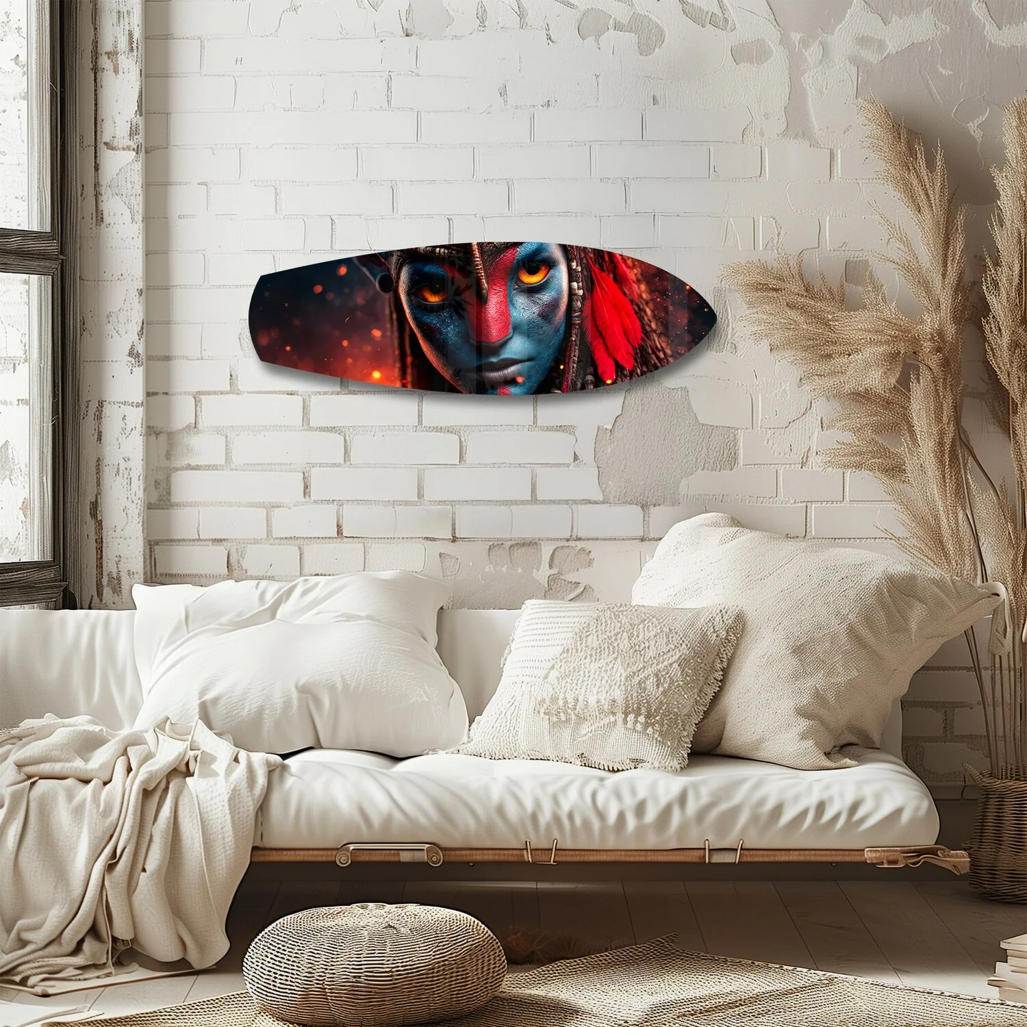Blue Tribal Warrior Sci-Fi Glass Wall Art - Image 4