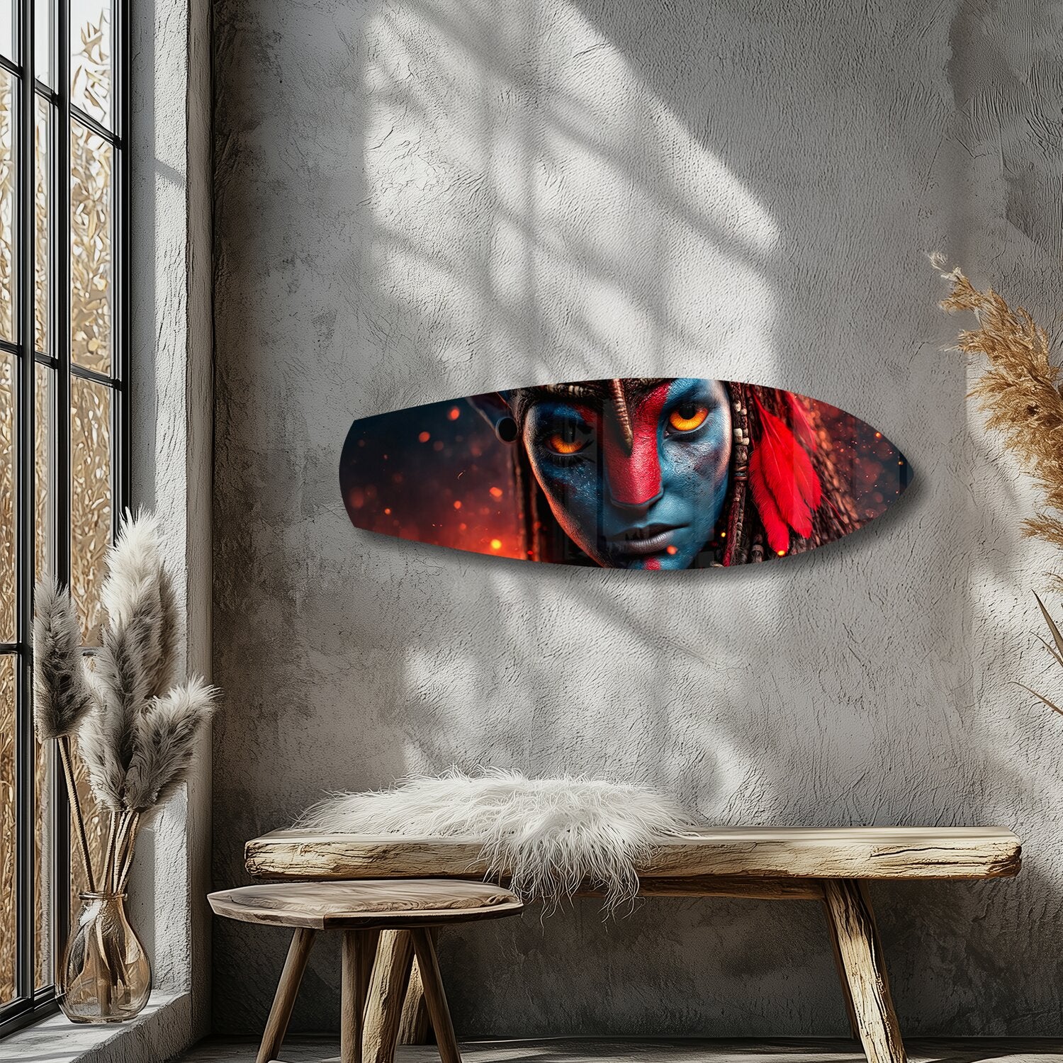 Blue Tribal Warrior Sci-Fi Glass Wall Art - Image 5