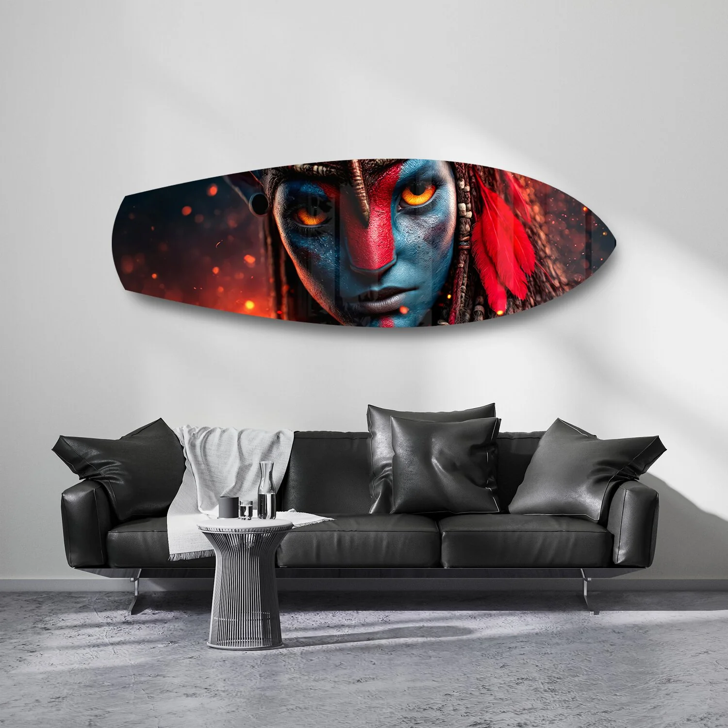 Blue Tribal Warrior Sci-Fi Glass Wall Art - Image 7