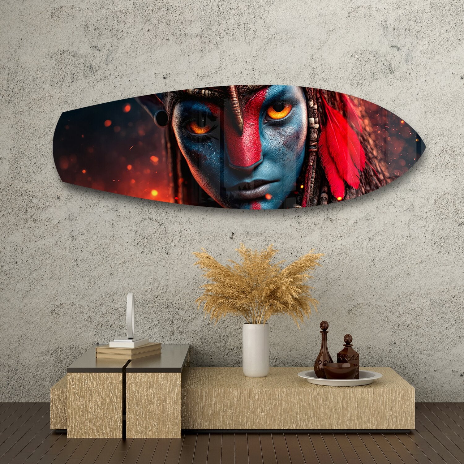 Blue Tribal Warrior Sci-Fi Glass Wall Art - Image 8