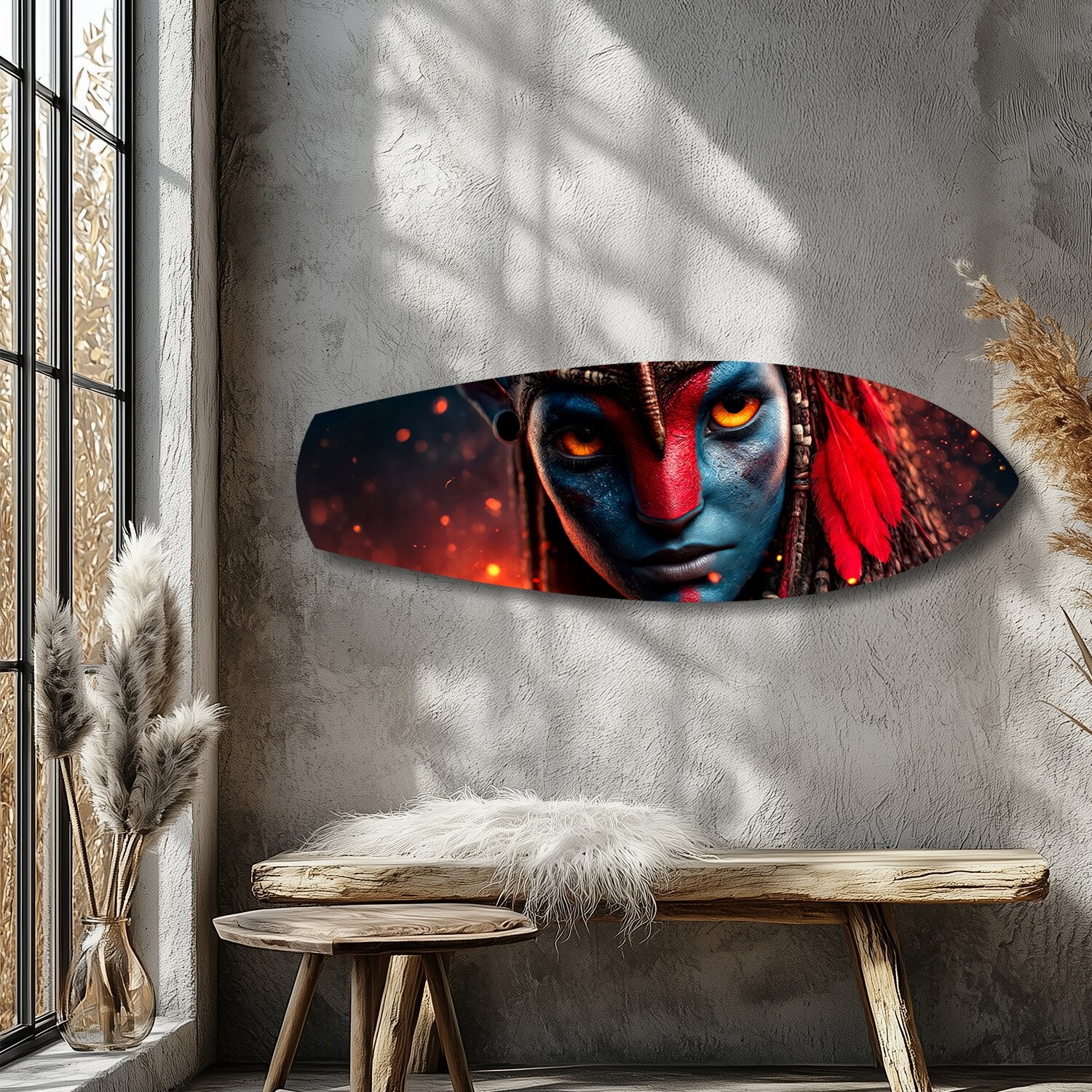 Blue Tribal Warrior Sci-Fi Glass Wall Art - Image 9
