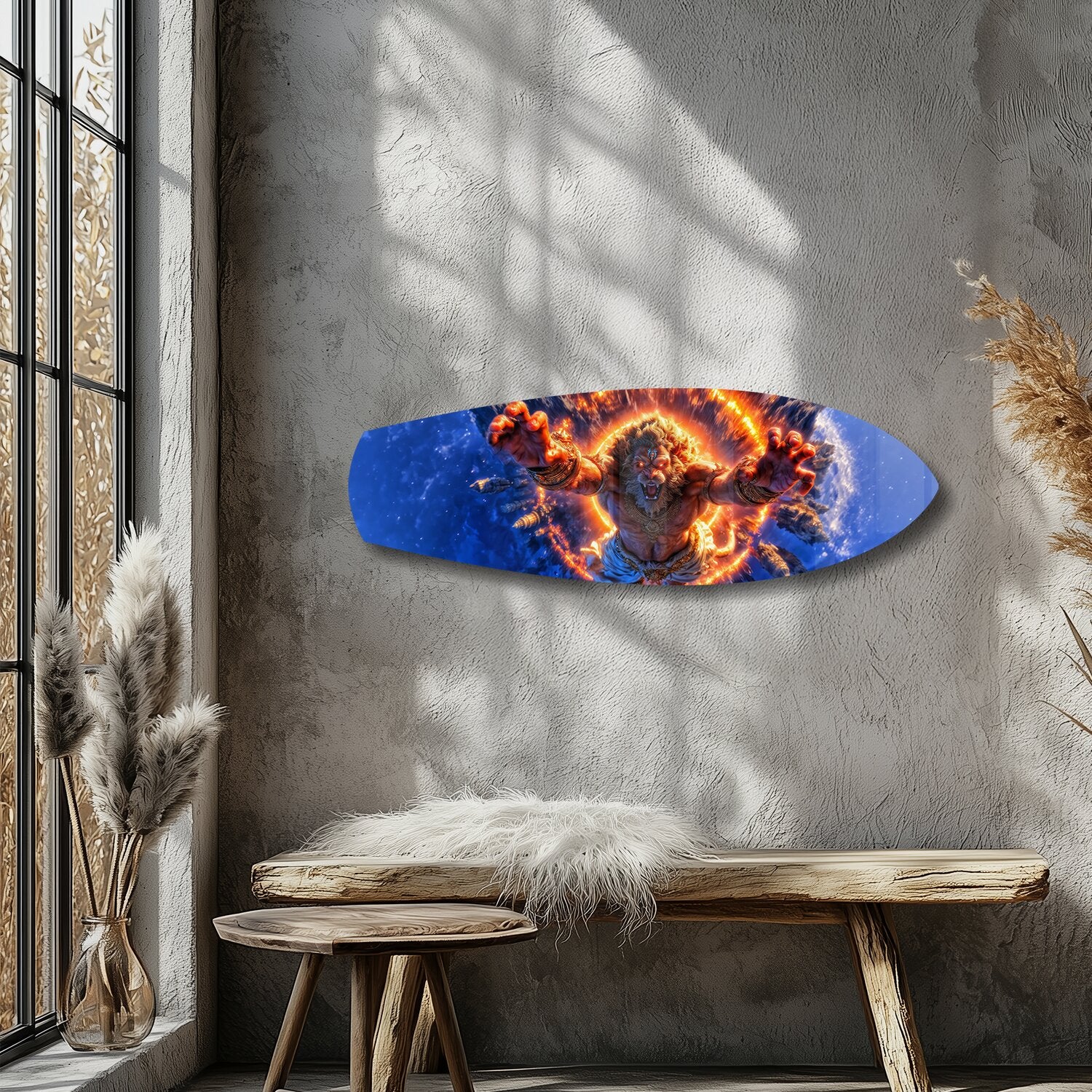 Lion God Mythology Fire Portal Glass Wall Art - Image 5