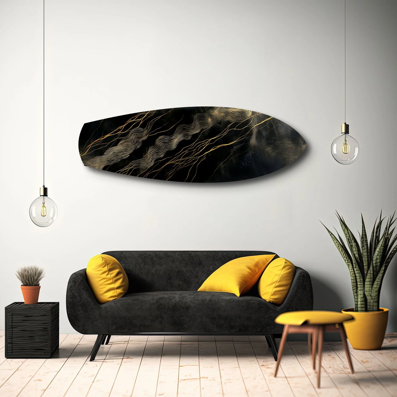 Black and Gold Topographic Lines Glass Wall Art - Image 10