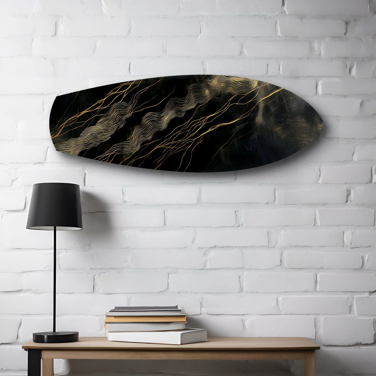 Black and Gold Topographic Lines Glass Wall Art - Image 2