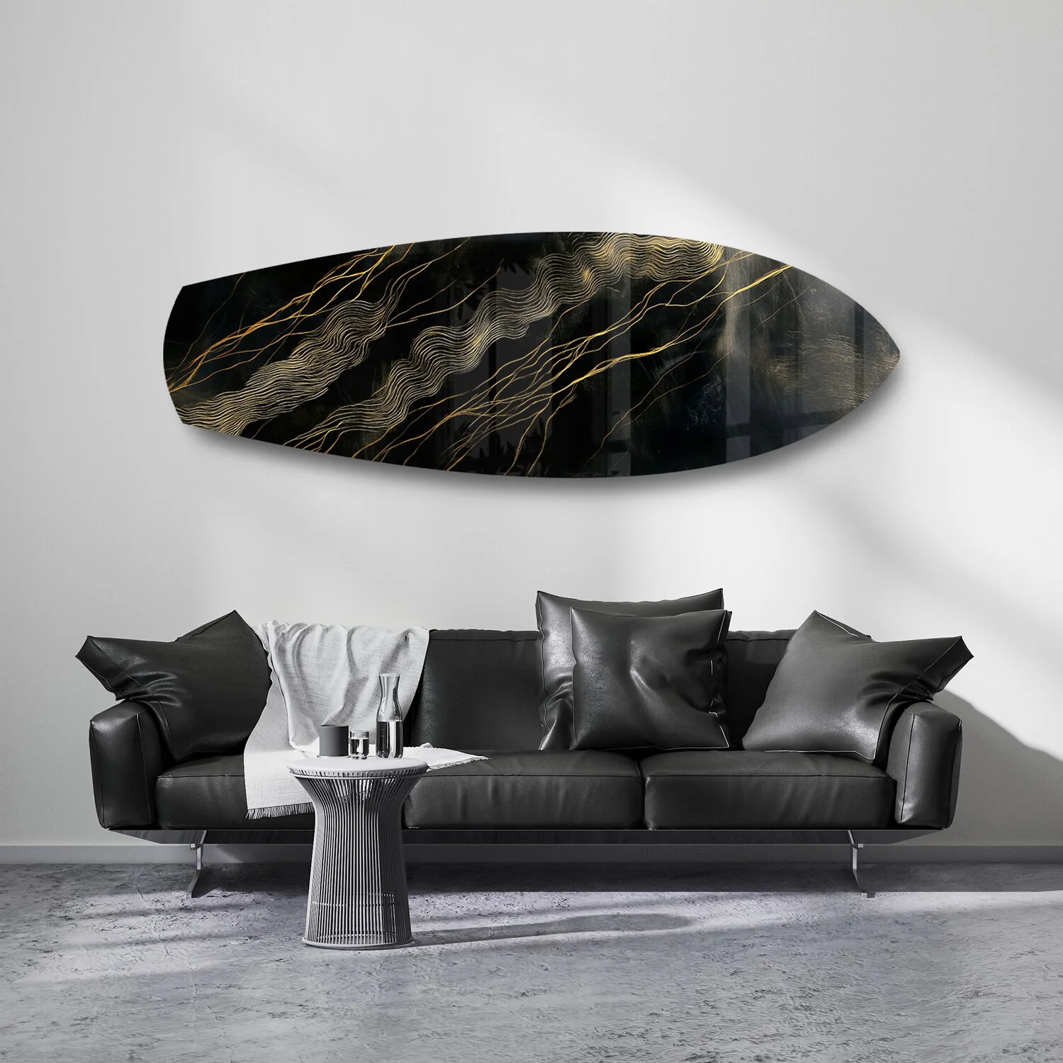 Black and Gold Topographic Lines Glass Wall Art - Image 7