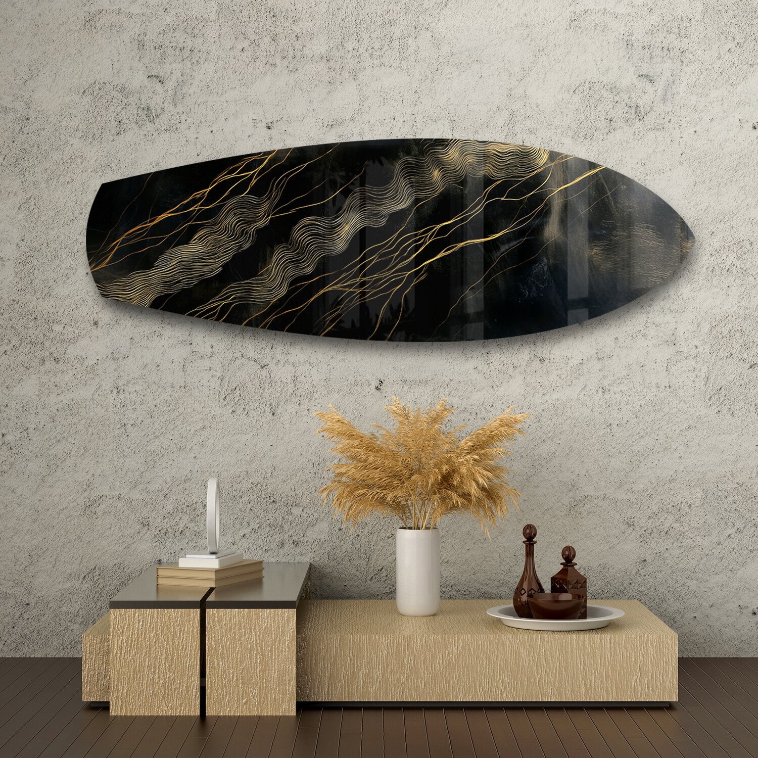 Black and Gold Topographic Lines Glass Wall Art - Image 8