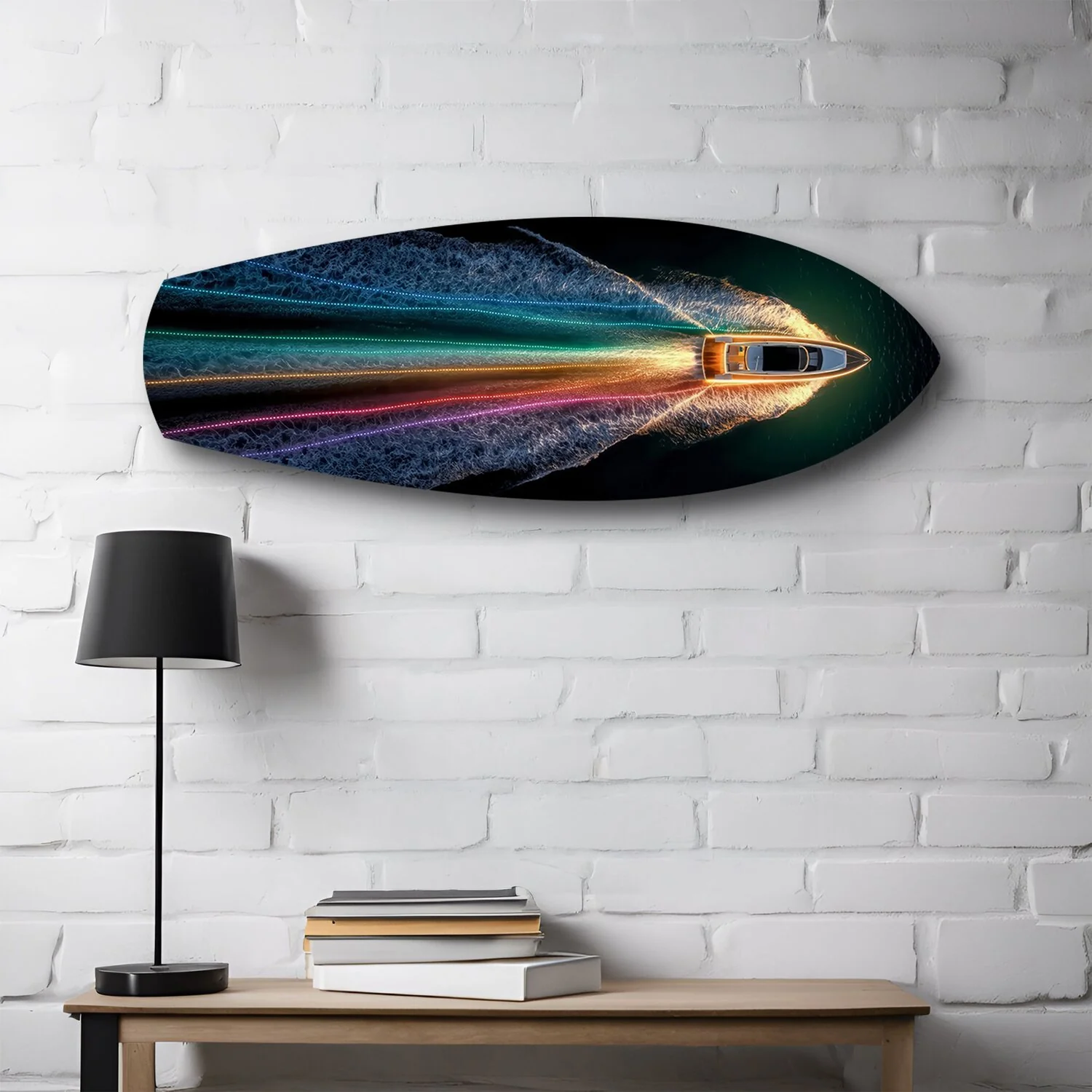 Speedboat Rainbow Light Trails Glass Wall Art - Image 2