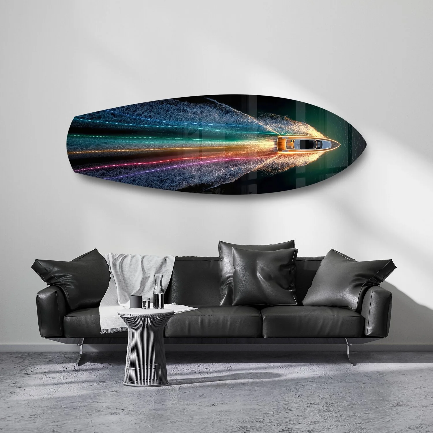 Speedboat Rainbow Light Trails Glass Wall Art - Image 7