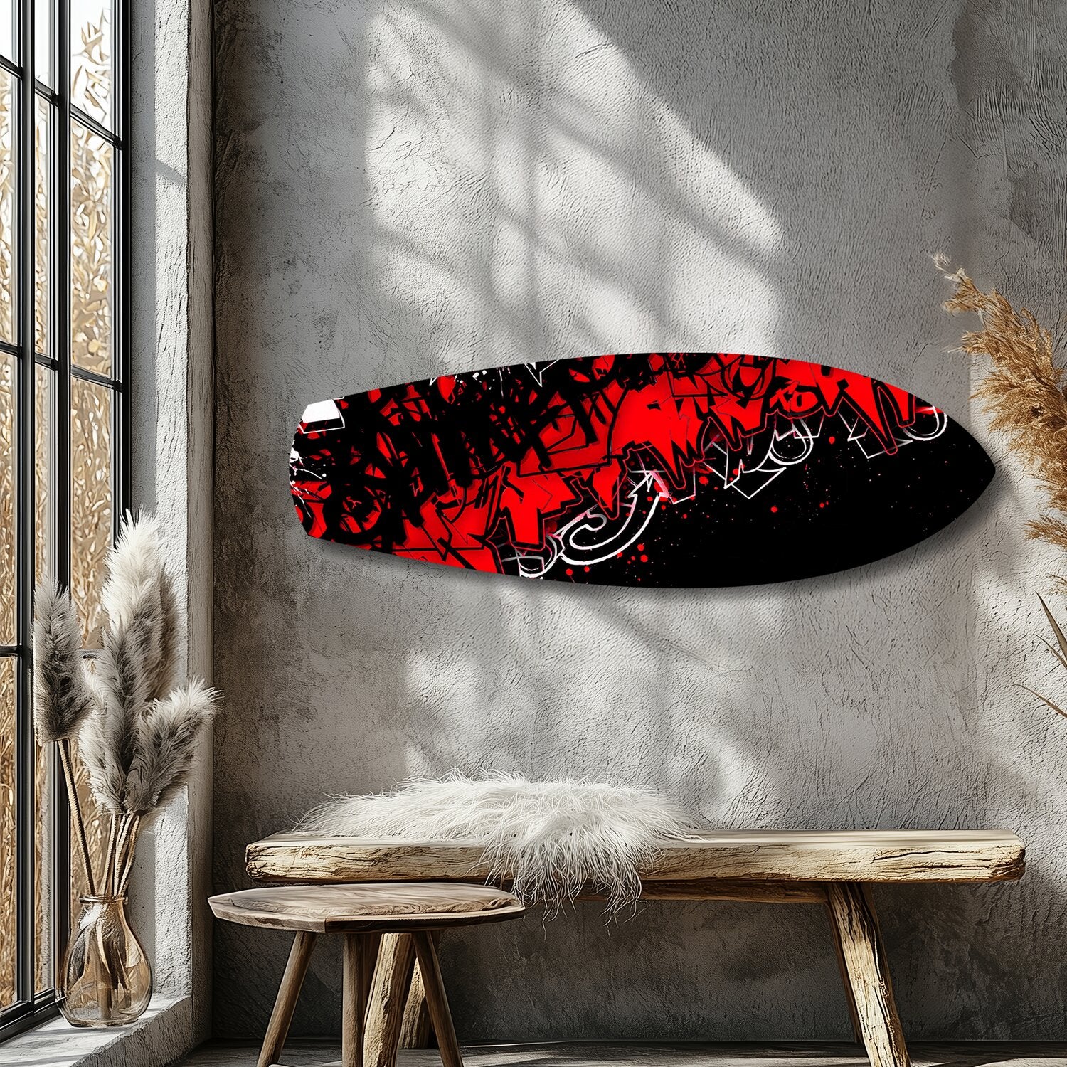 Red and Black Street Graffiti Glass Wall Art - Image 9