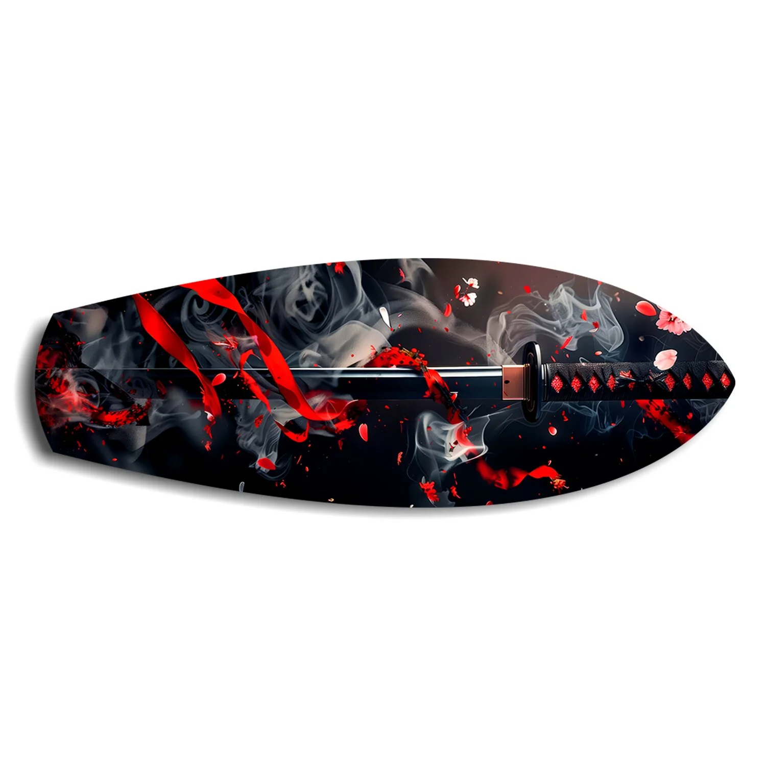 Samurai Katana with Cherry Blossoms Glass Wall Art