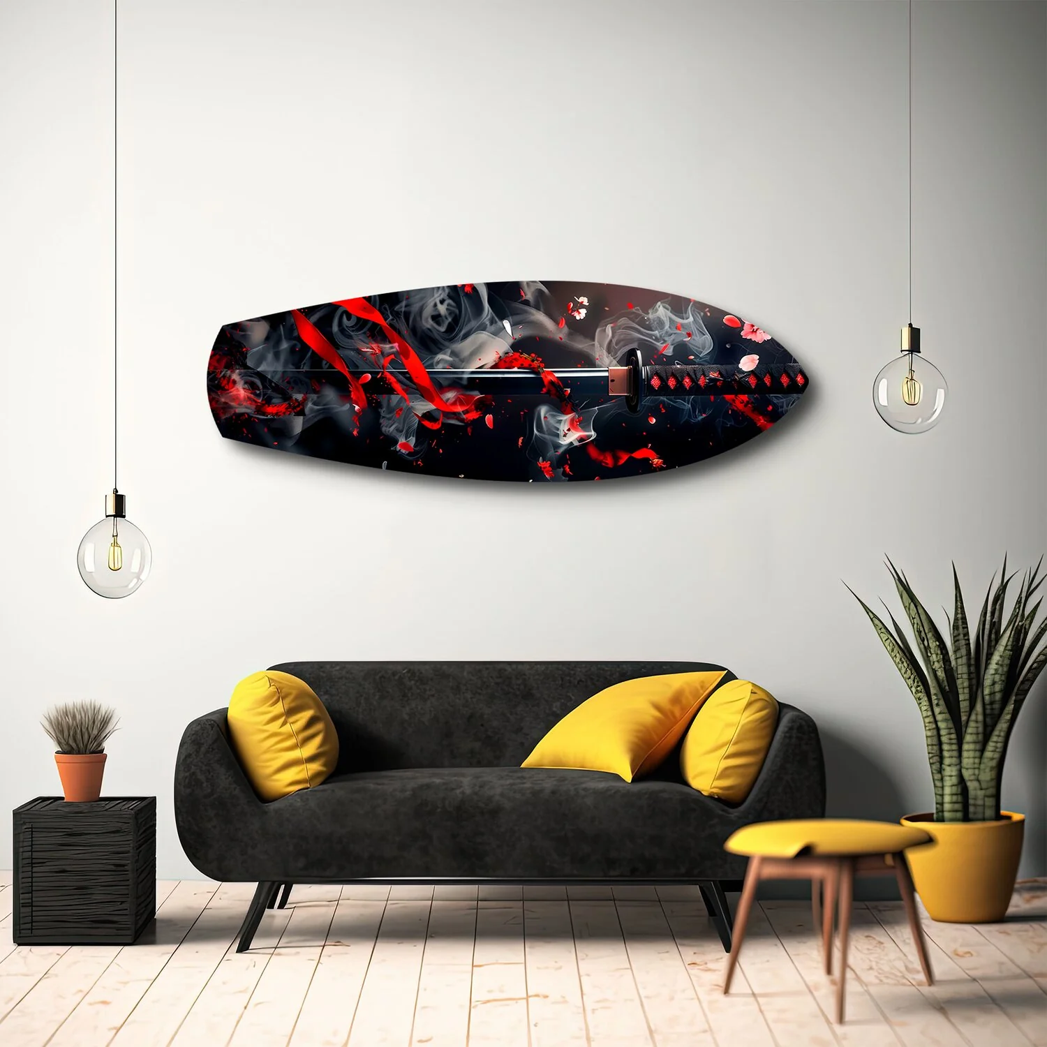Samurai Katana with Cherry Blossoms Glass Wall Art - Image 10