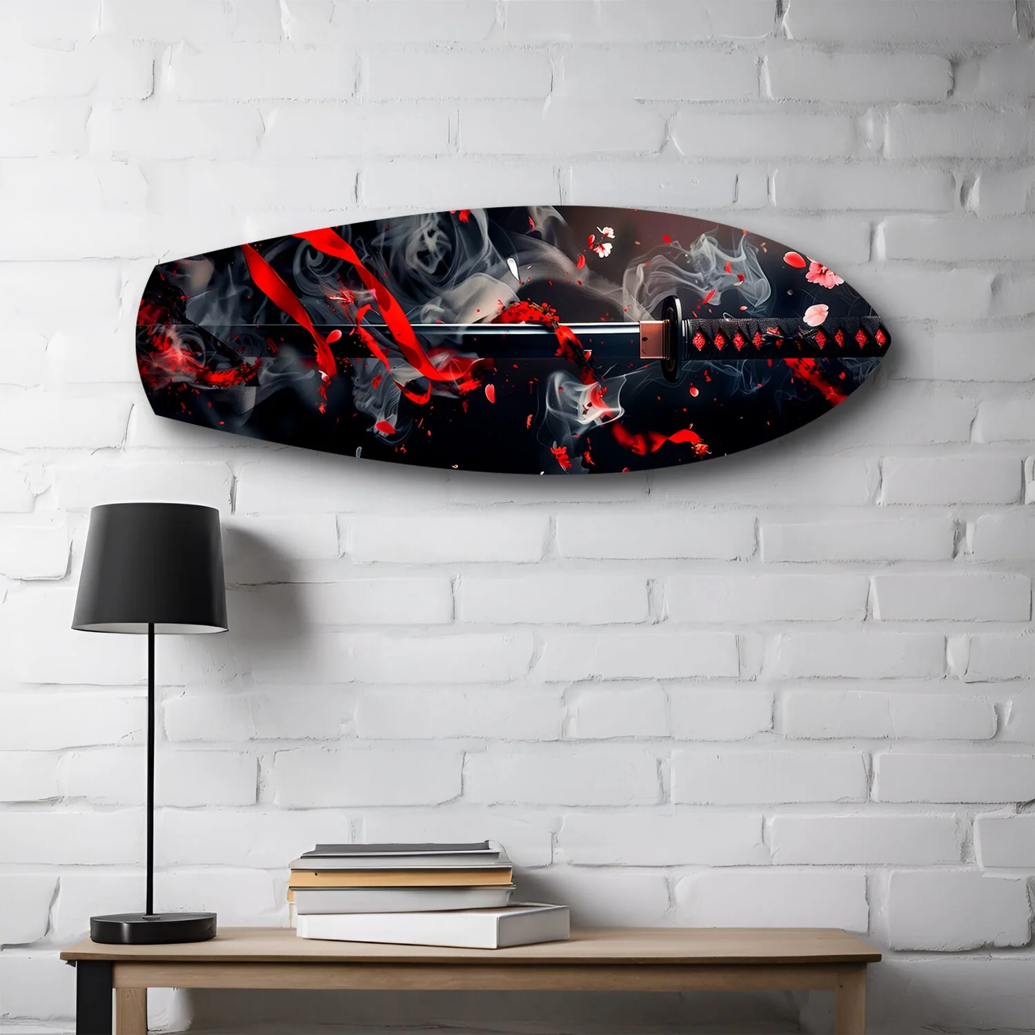 Samurai Katana with Cherry Blossoms Glass Wall Art - Image 2