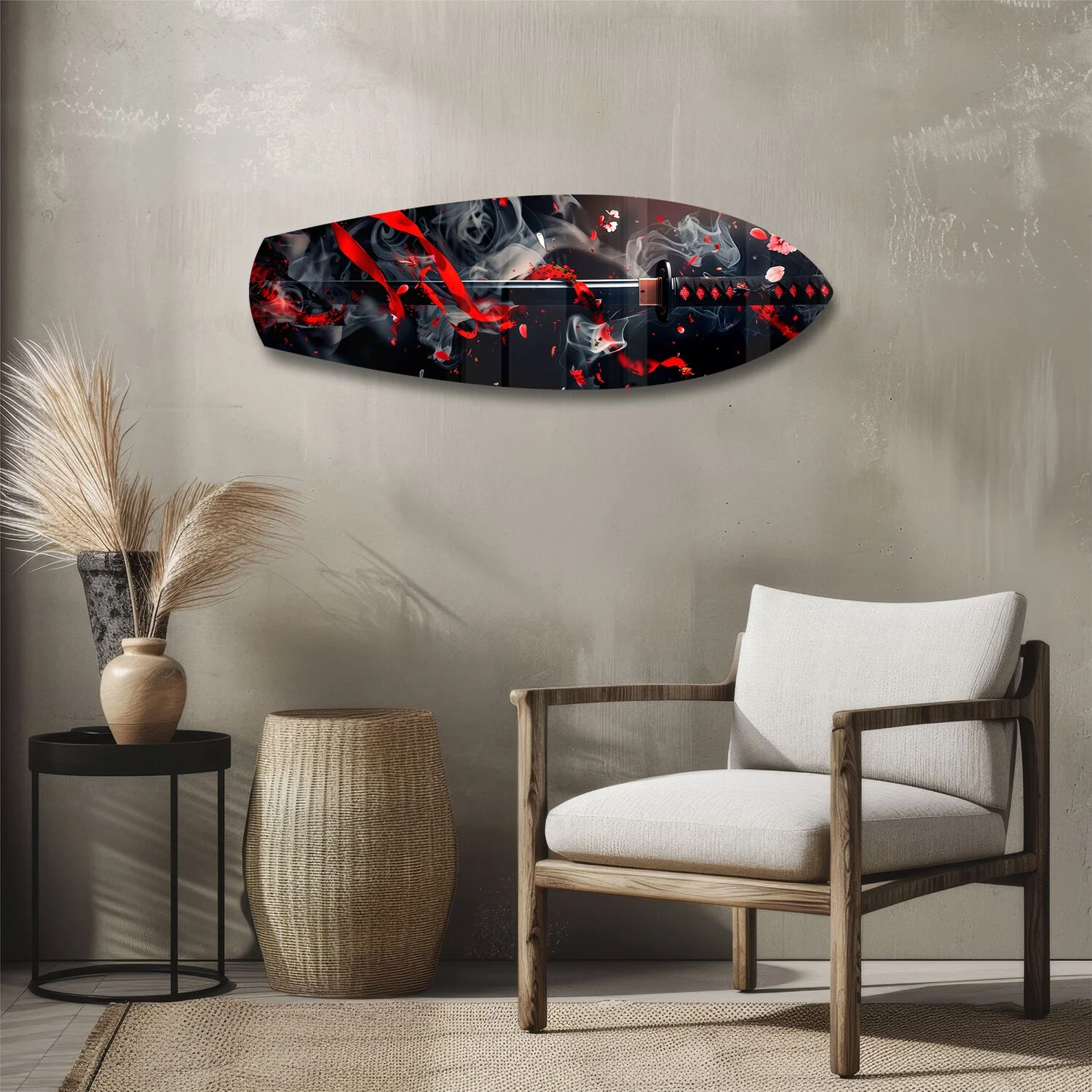 Samurai Katana with Cherry Blossoms Glass Wall Art - Image 3
