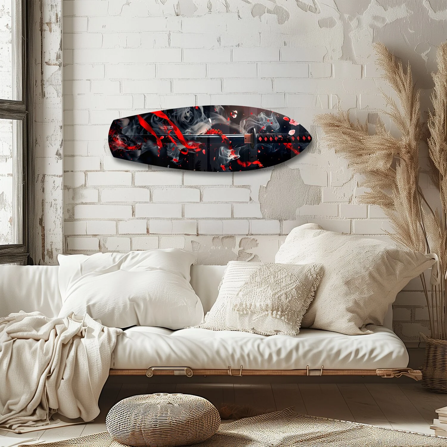 Samurai Katana with Cherry Blossoms Glass Wall Art - Image 4