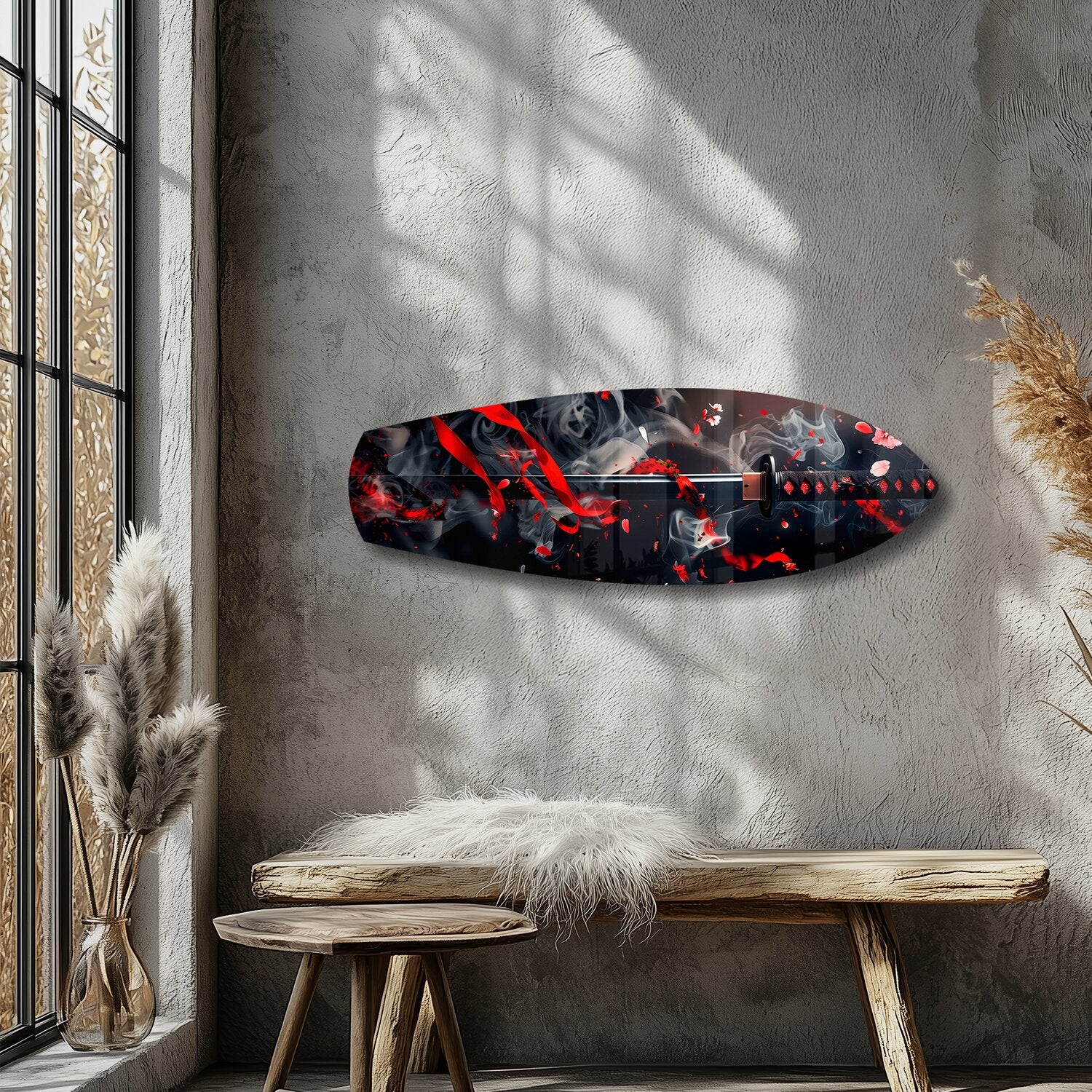Samurai Katana with Cherry Blossoms Glass Wall Art - Image 5