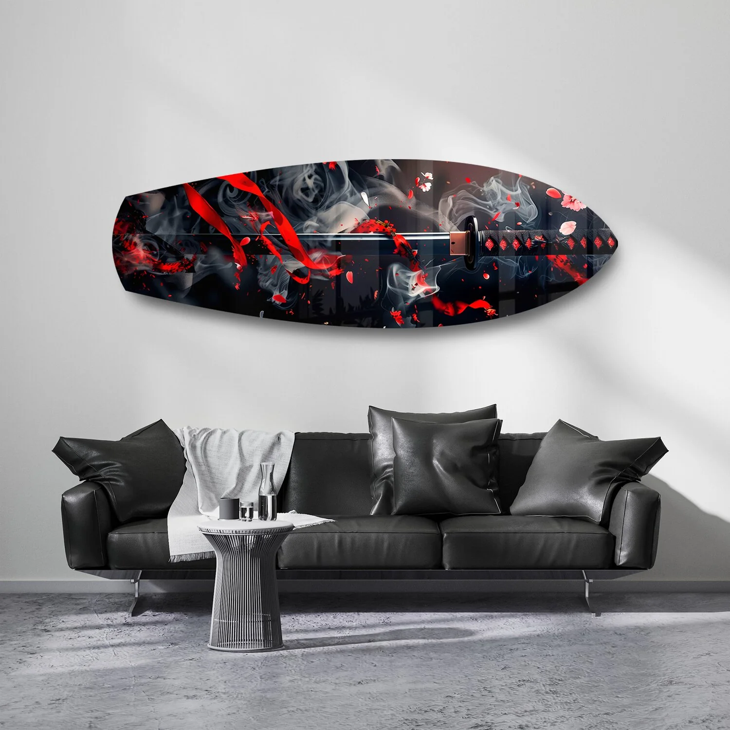 Samurai Katana with Cherry Blossoms Glass Wall Art - Image 7