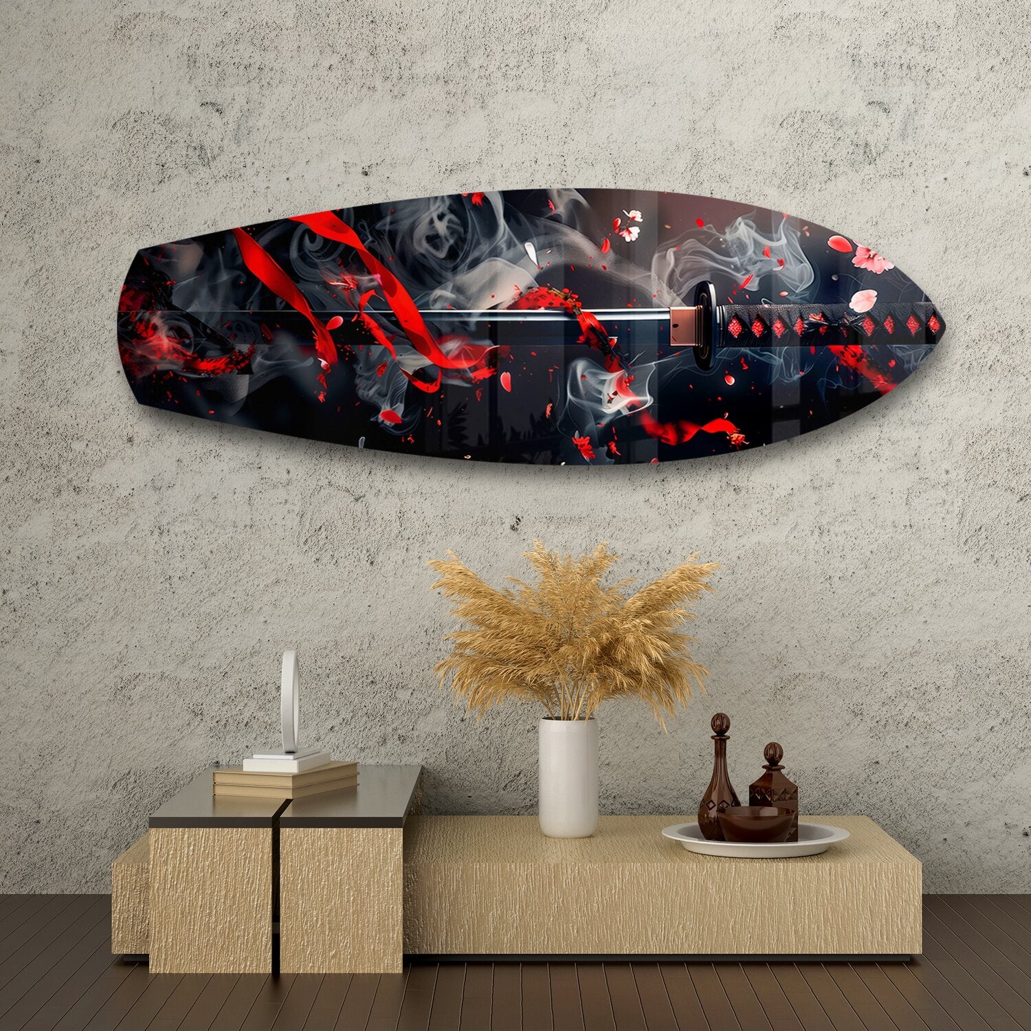 Samurai Katana with Cherry Blossoms Glass Wall Art - Image 8