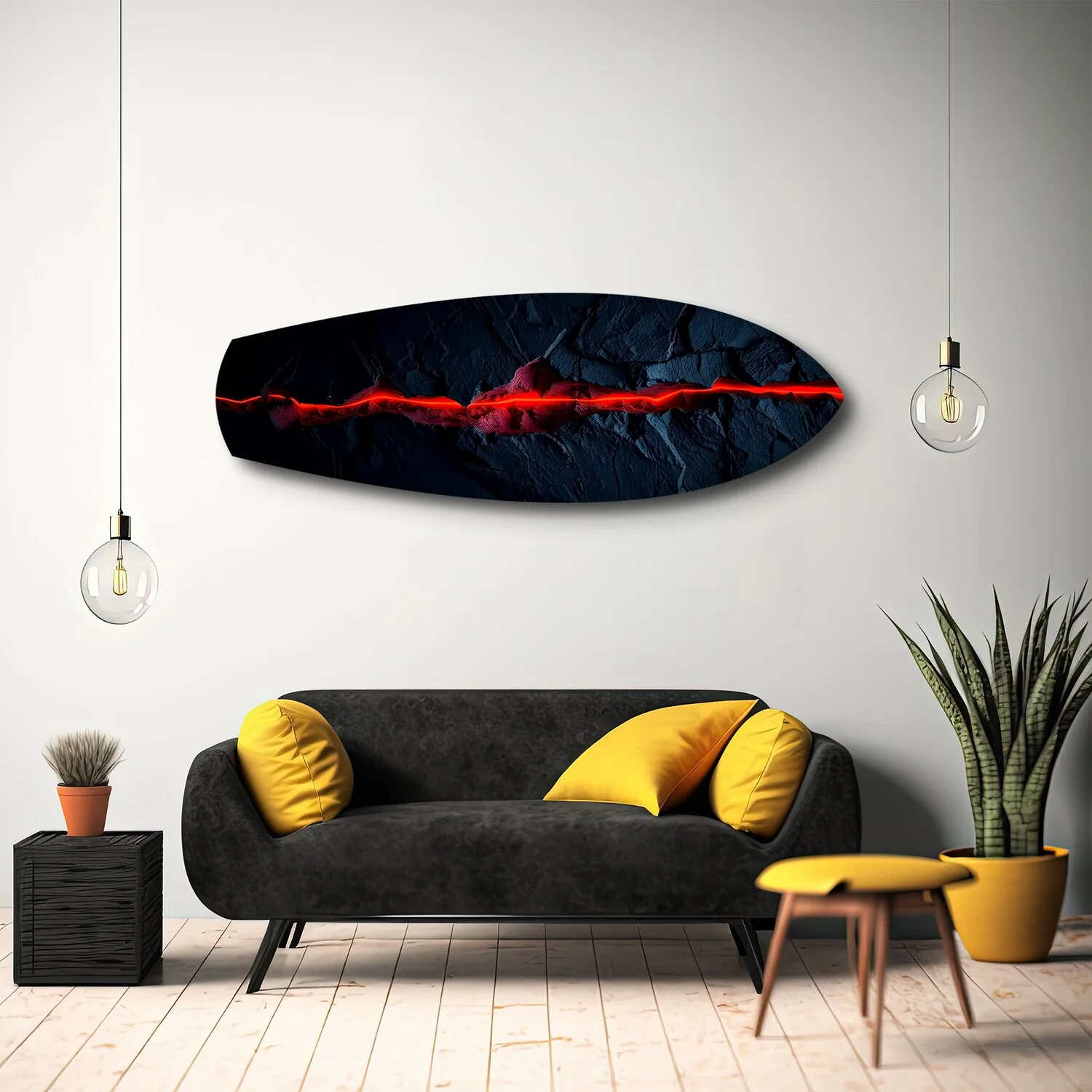 Glowing Lava Crack on Black Stone Glass Wall Art - Image 10