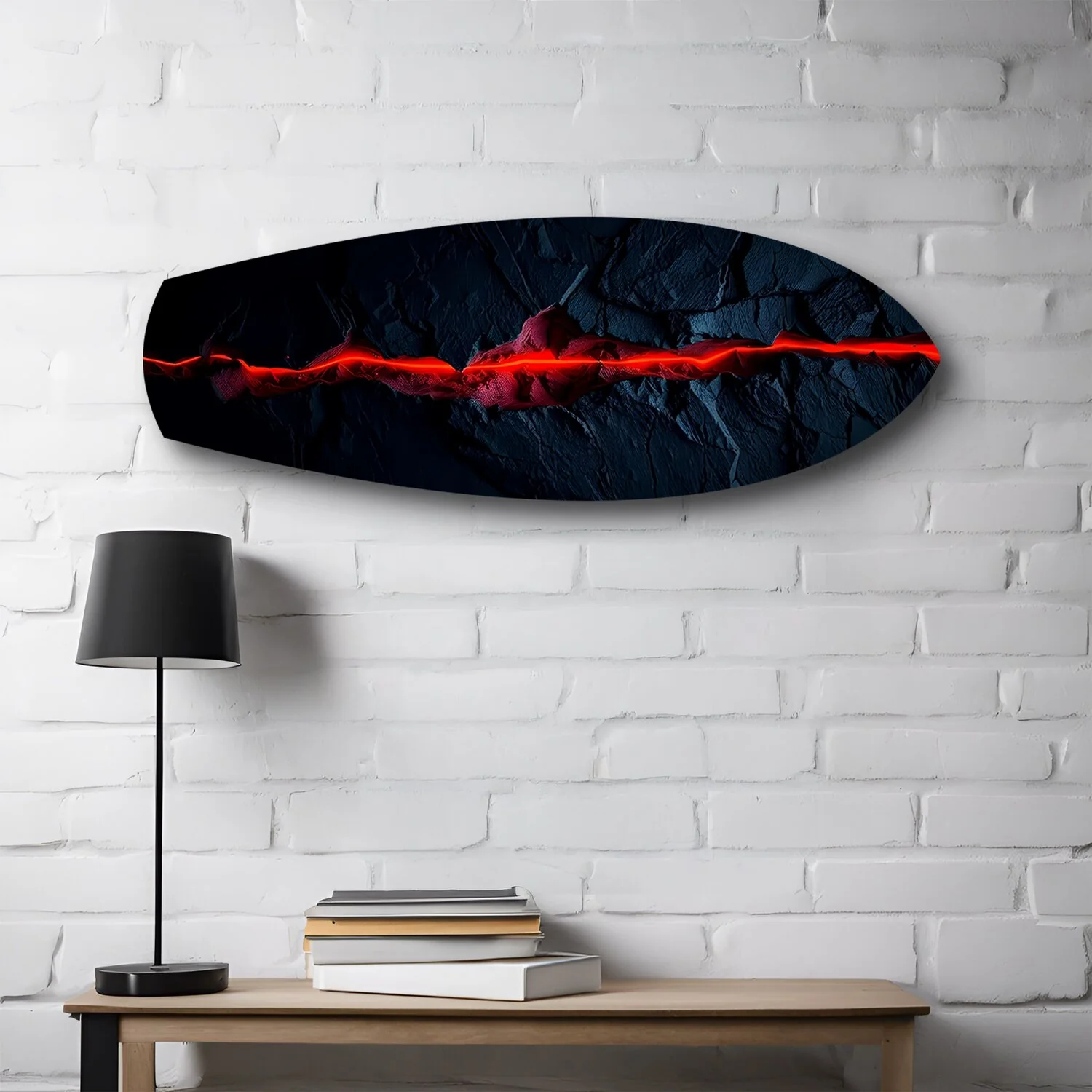 Glowing Lava Crack on Black Stone Glass Wall Art - Image 2