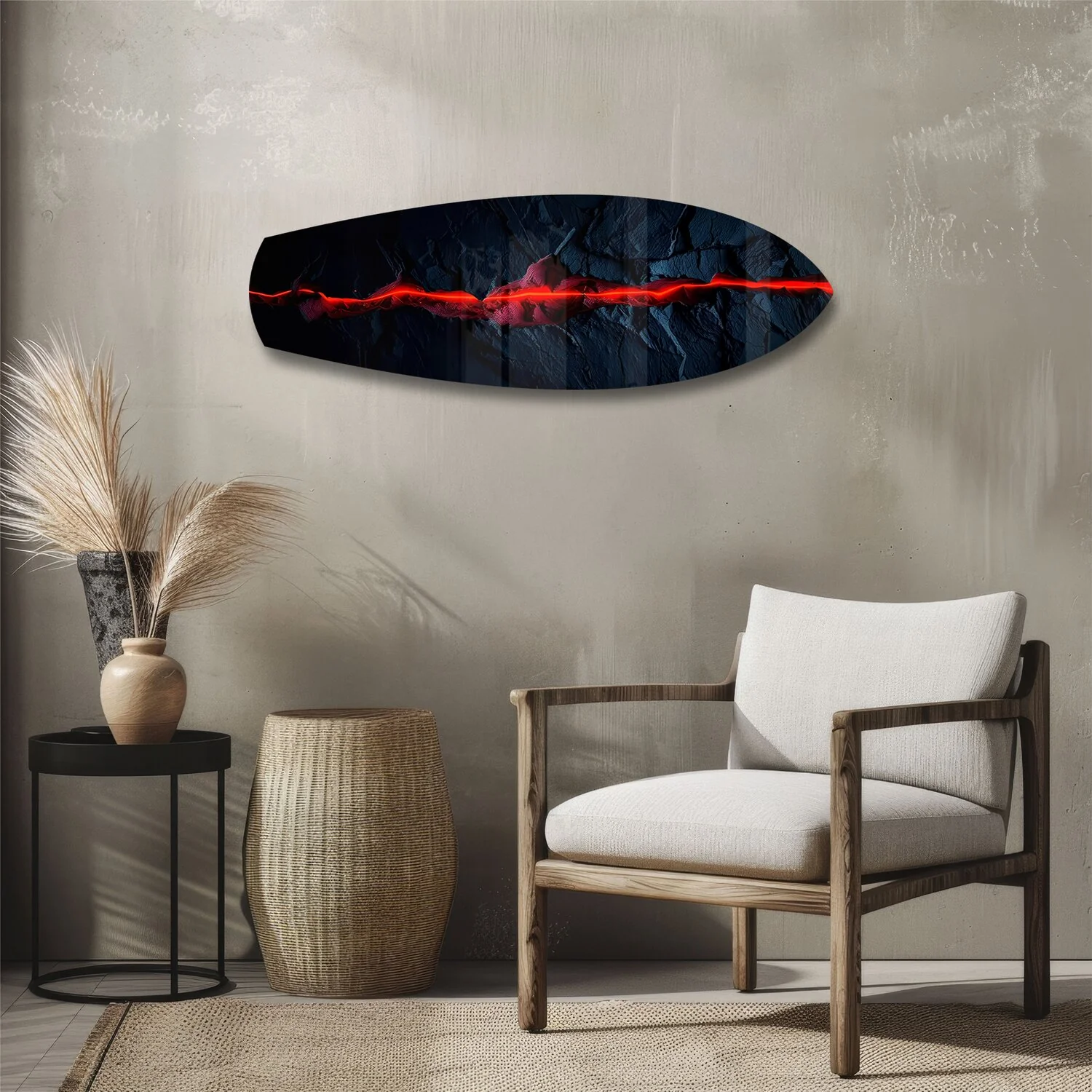 Glowing Lava Crack on Black Stone Glass Wall Art - Image 3