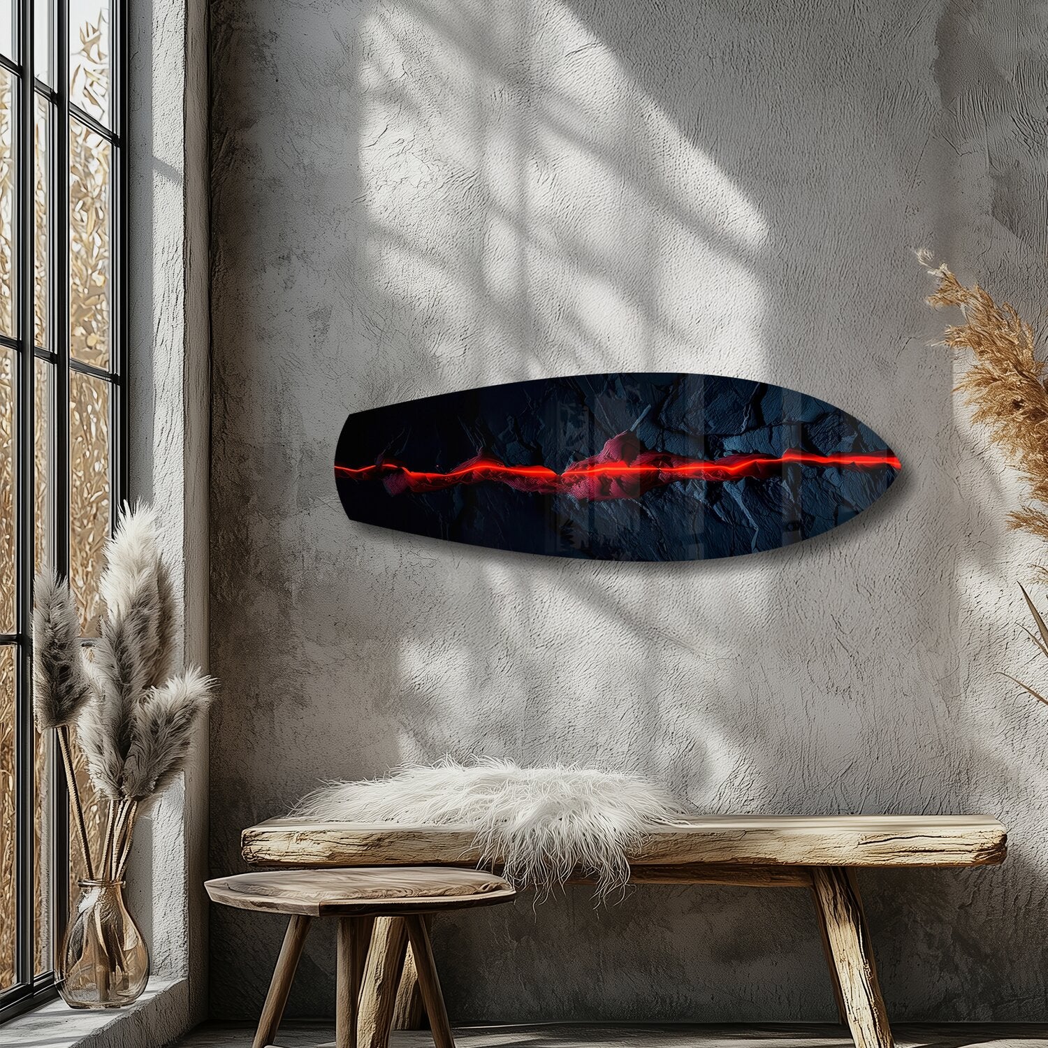 Glowing Lava Crack on Black Stone Glass Wall Art - Image 5