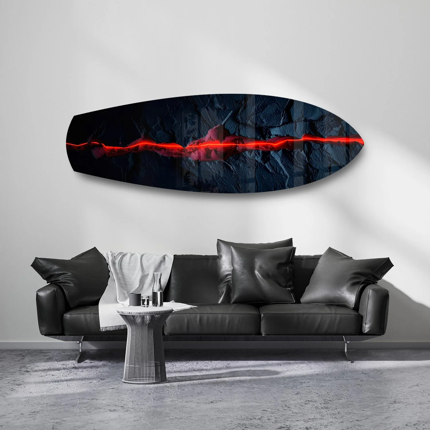 Glowing Lava Crack on Black Stone Glass Wall Art - Image 7