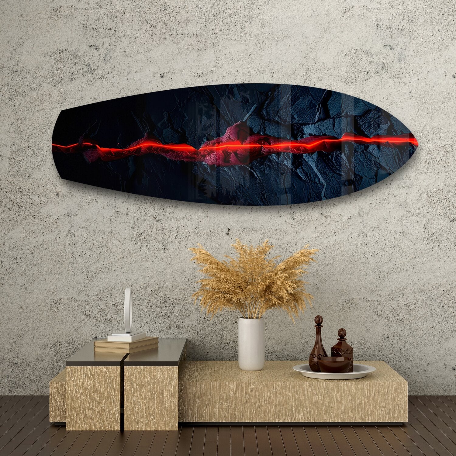 Glowing Lava Crack on Black Stone Glass Wall Art - Image 8