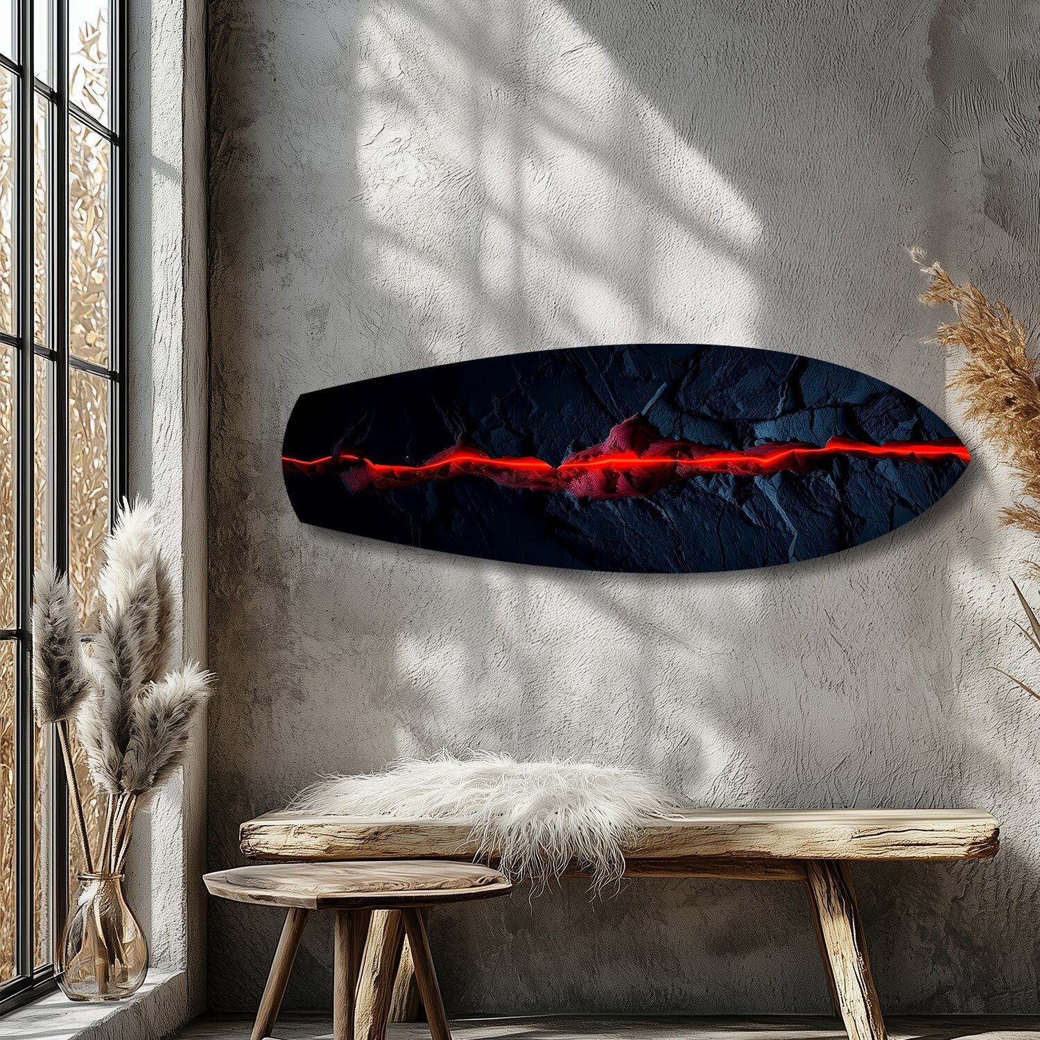 Glowing Lava Crack on Black Stone Glass Wall Art - Image 9