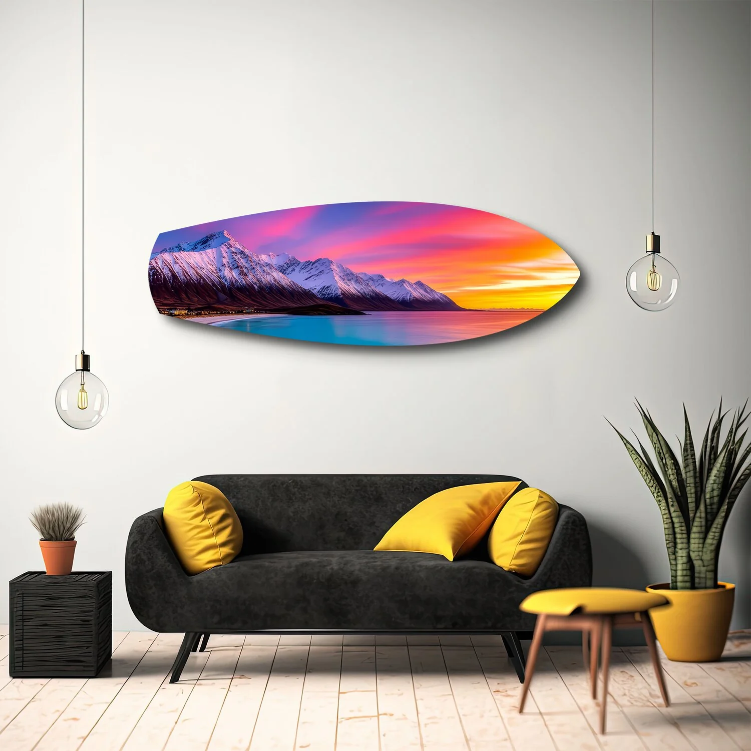 Snowy Mountains Pastel Sunset Glass Wall Art - Image 10