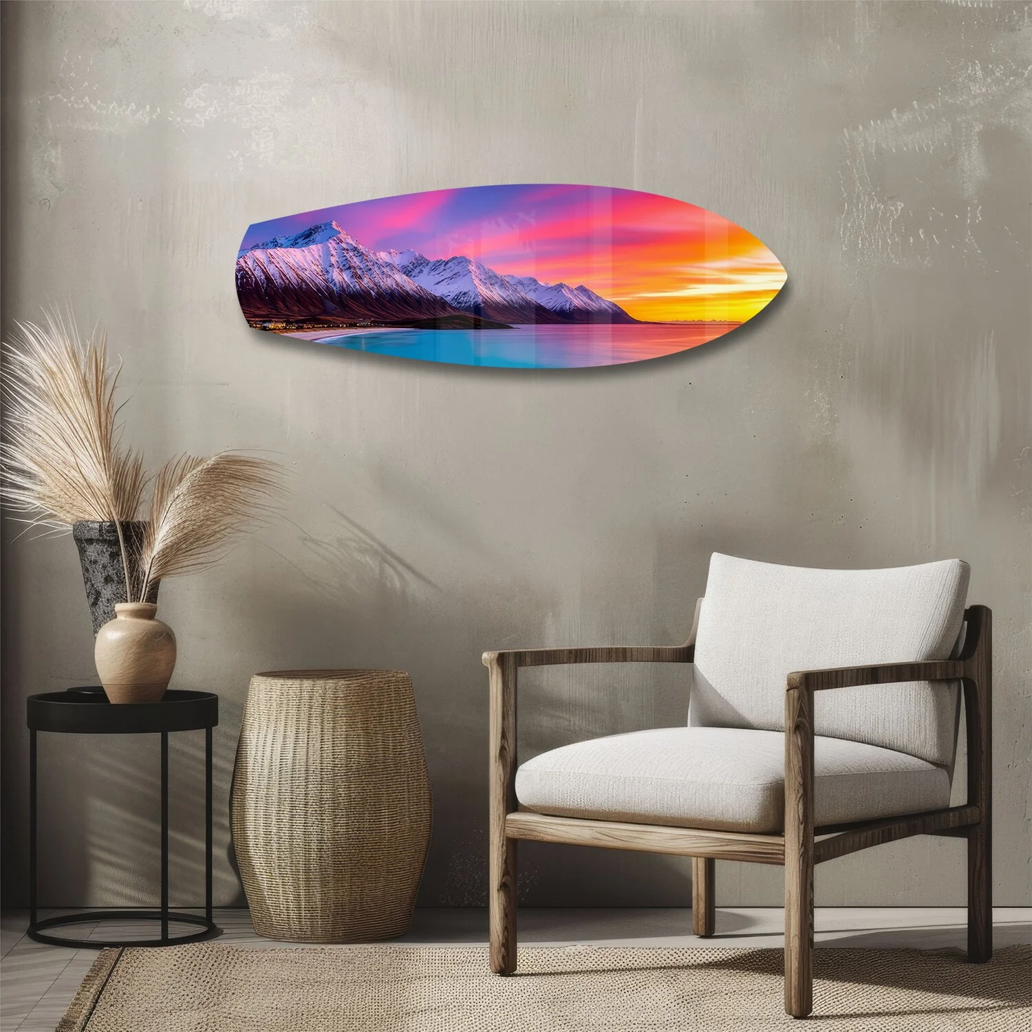 Snowy Mountains Pastel Sunset Glass Wall Art - Image 3