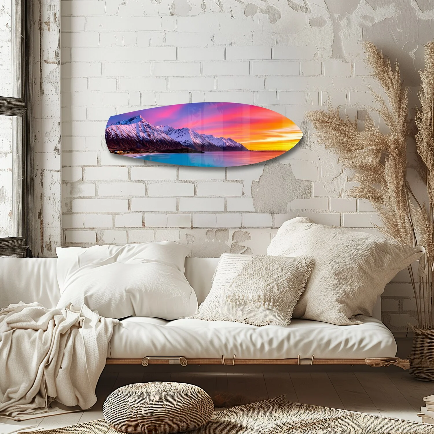 Snowy Mountains Pastel Sunset Glass Wall Art - Image 4