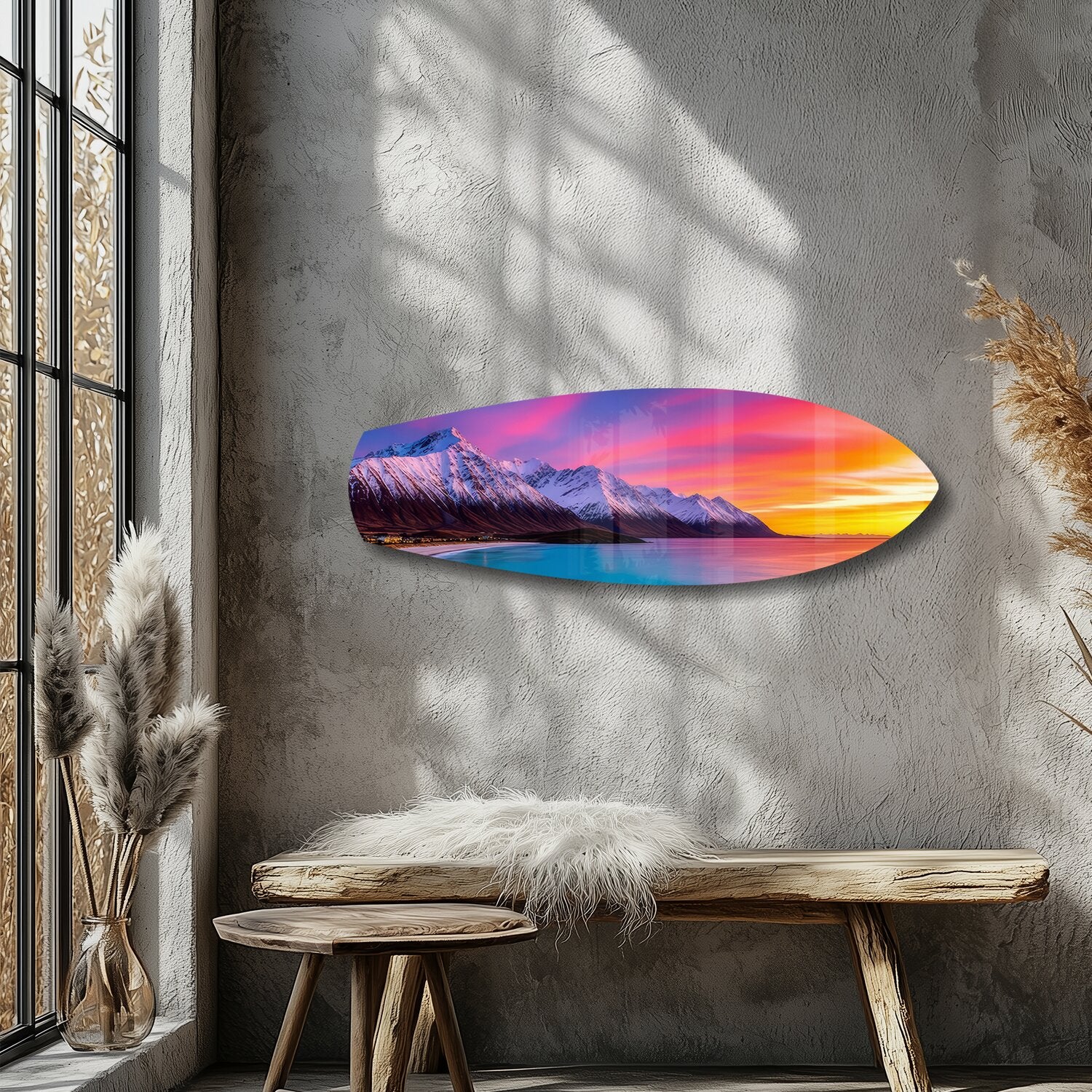 Snowy Mountains Pastel Sunset Glass Wall Art - Image 5