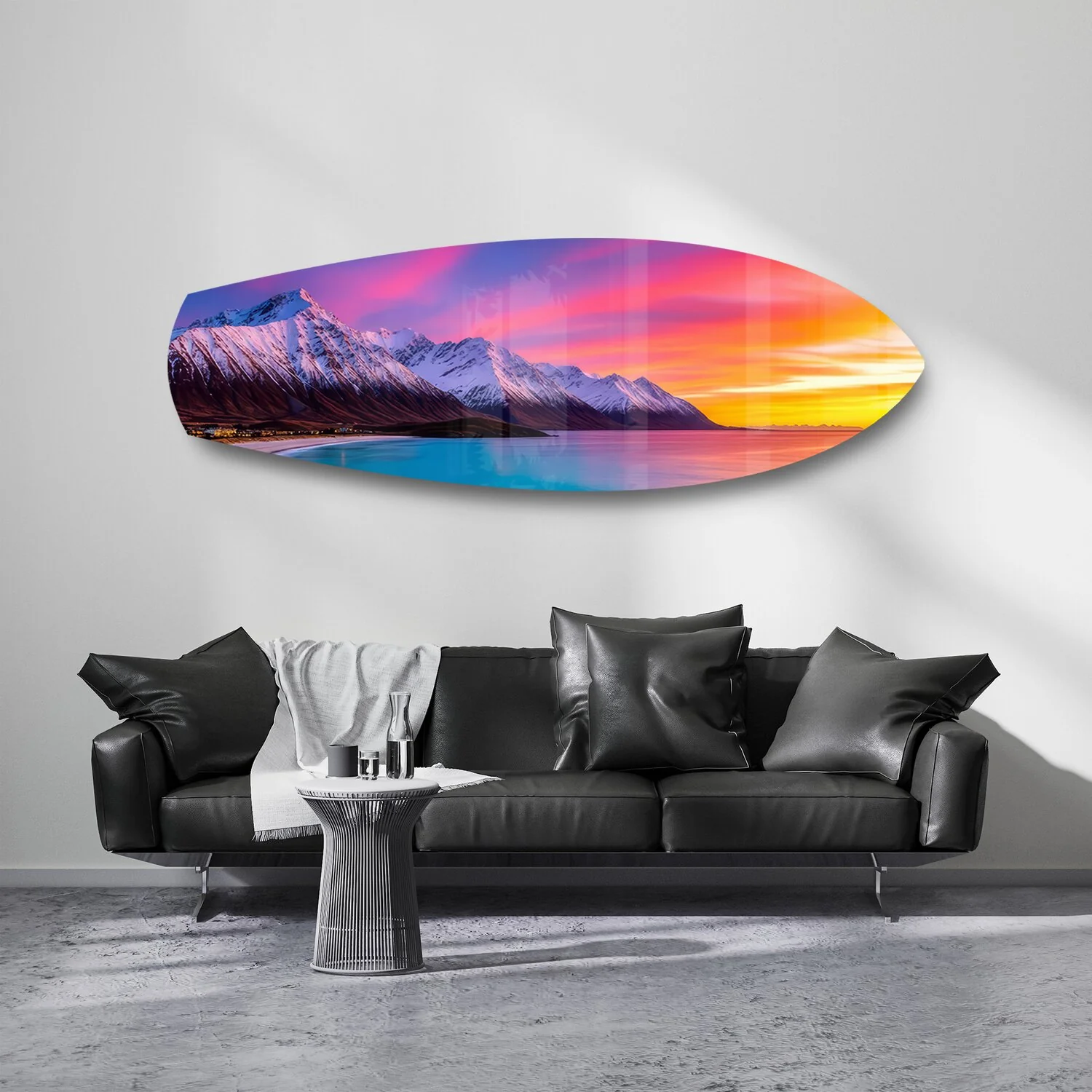 Snowy Mountains Pastel Sunset Glass Wall Art - Image 7