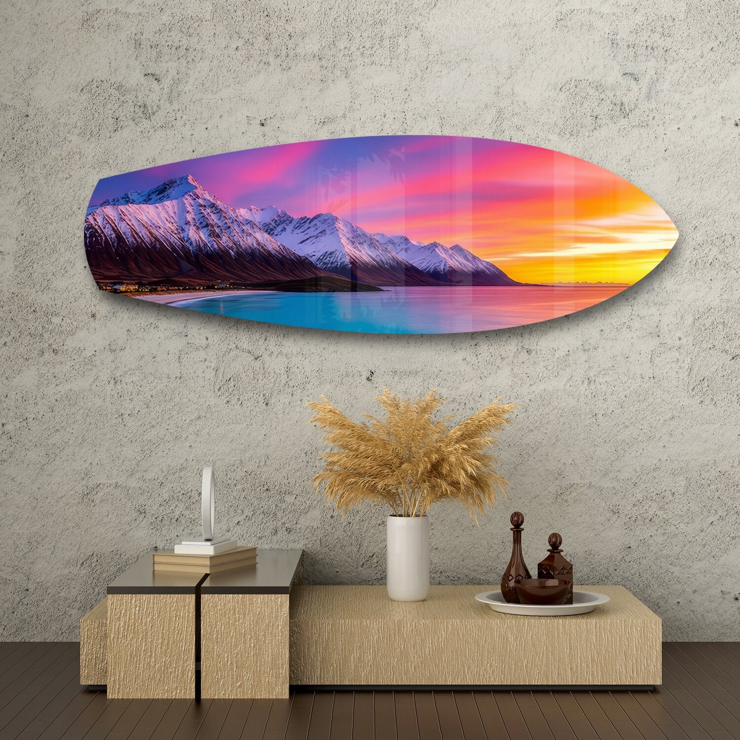 Snowy Mountains Pastel Sunset Glass Wall Art - Image 8