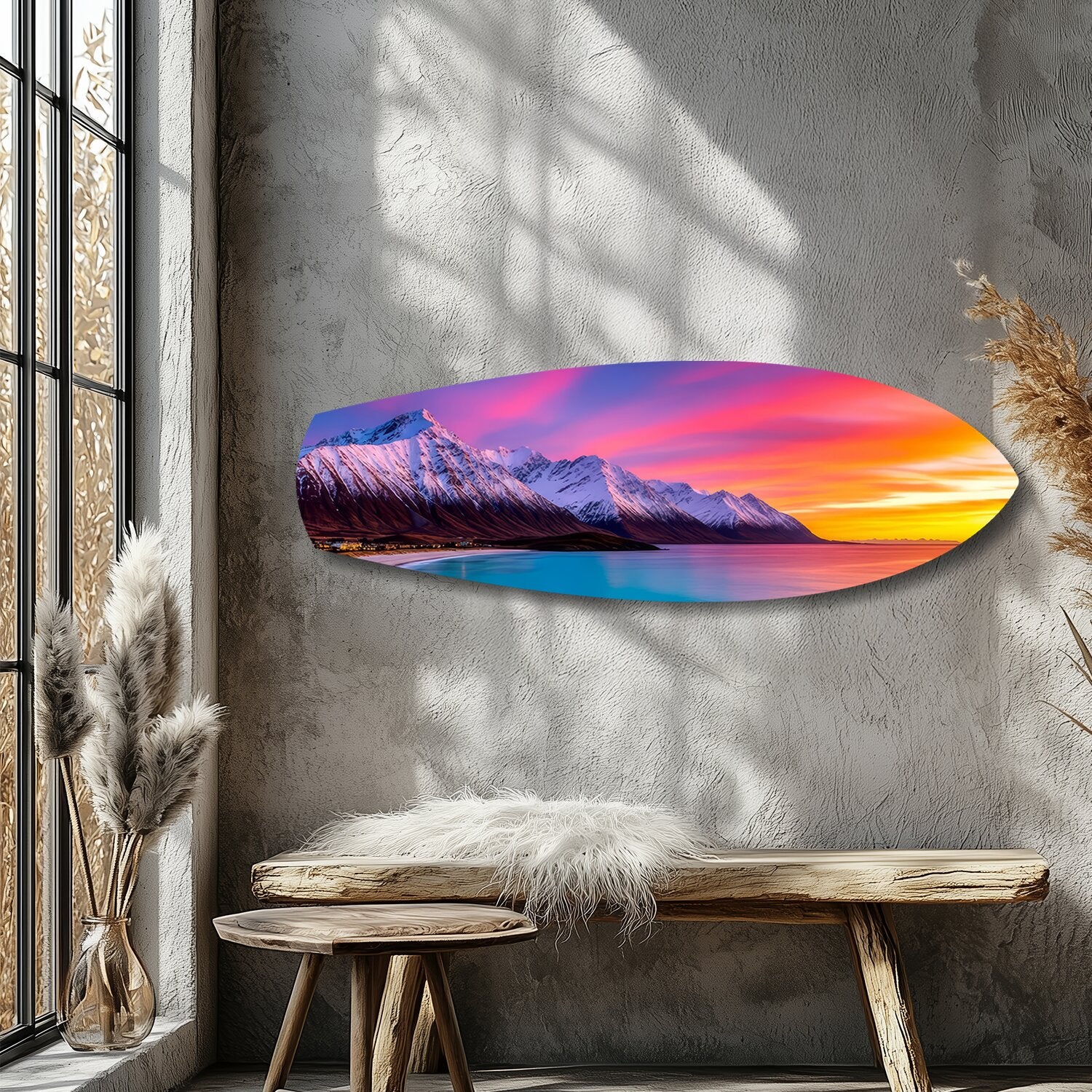 Snowy Mountains Pastel Sunset Glass Wall Art - Image 9