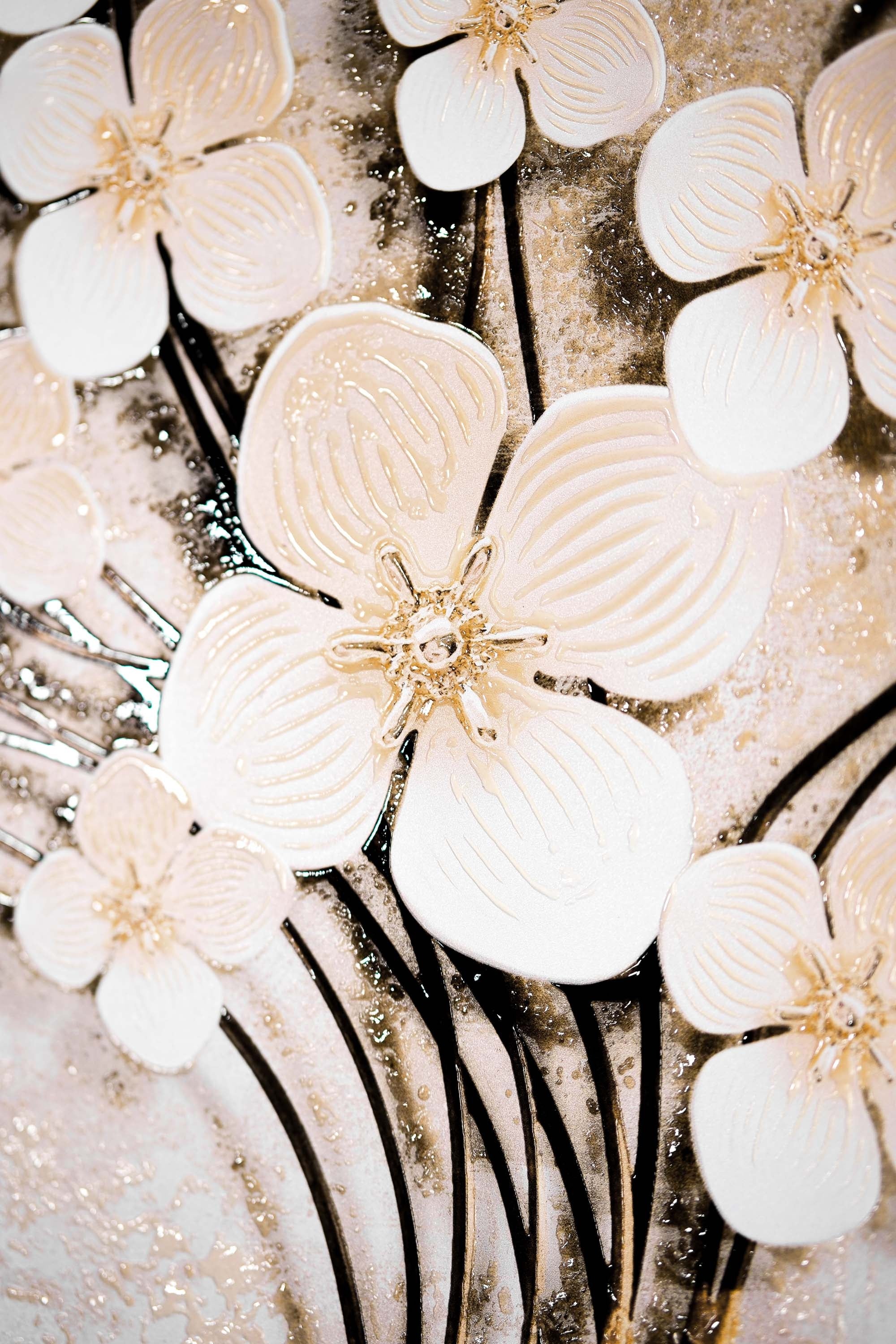 Ivory Floral Symphony — 3D Haptic Embossed High-Gloss Luxury Wall Art - Image 6