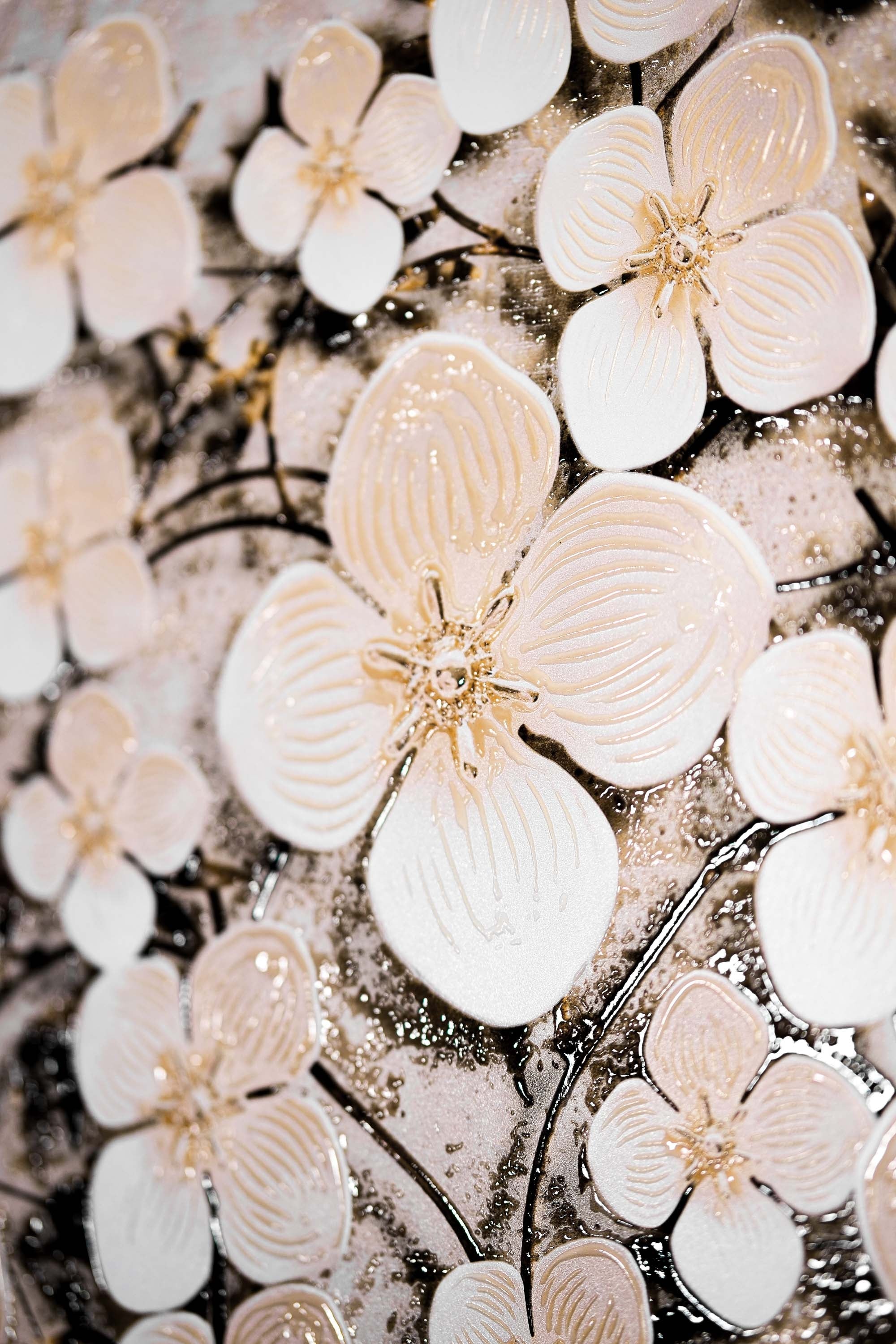 Ivory Floral Symphony — 3D Haptic Embossed High-Gloss Luxury Wall Art - Image 7