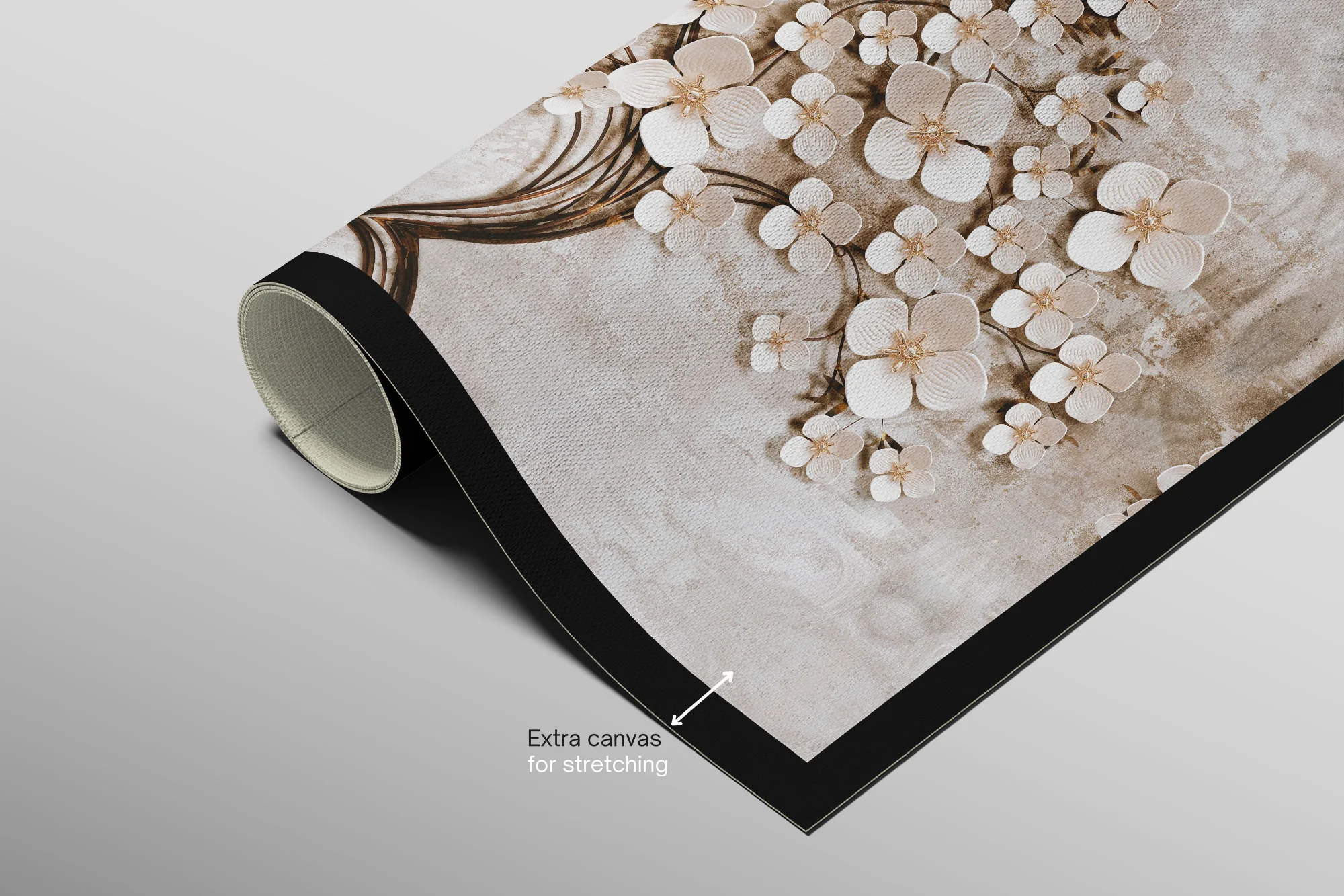 Ivory Floral Symphony — 3D Haptic Embossed High-Gloss Luxury Wall Art - Image 9
