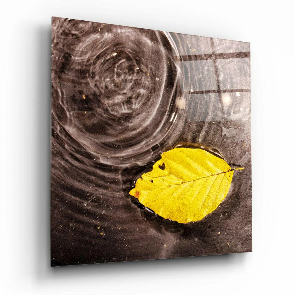 Yellow Leaf Glass Wall Art - Image 2