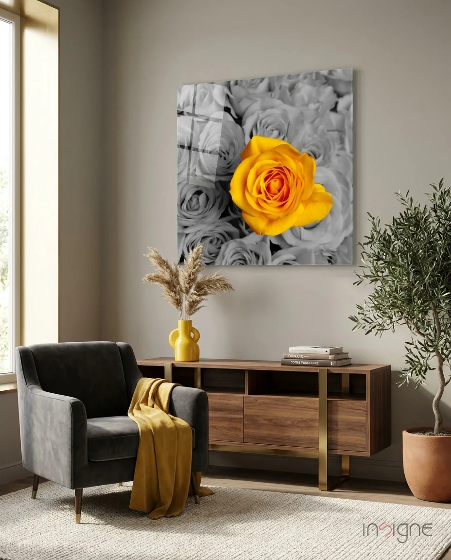 Yellow Rose Glass Wall Art