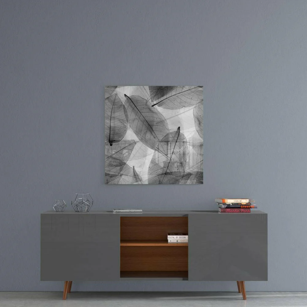 Black and White Leaves Glass Wall Art - Image 5