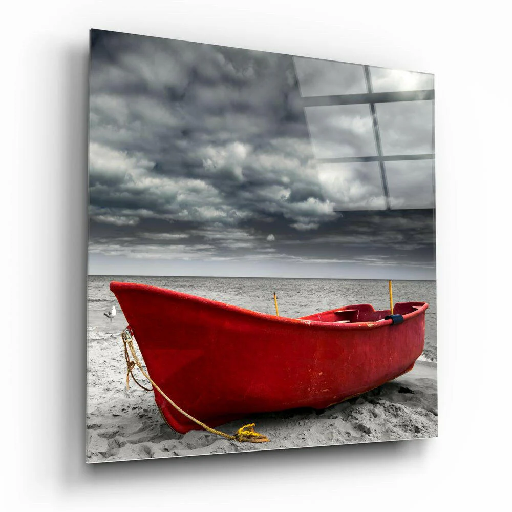 Red Kayak Glass Wall Art - Image 2