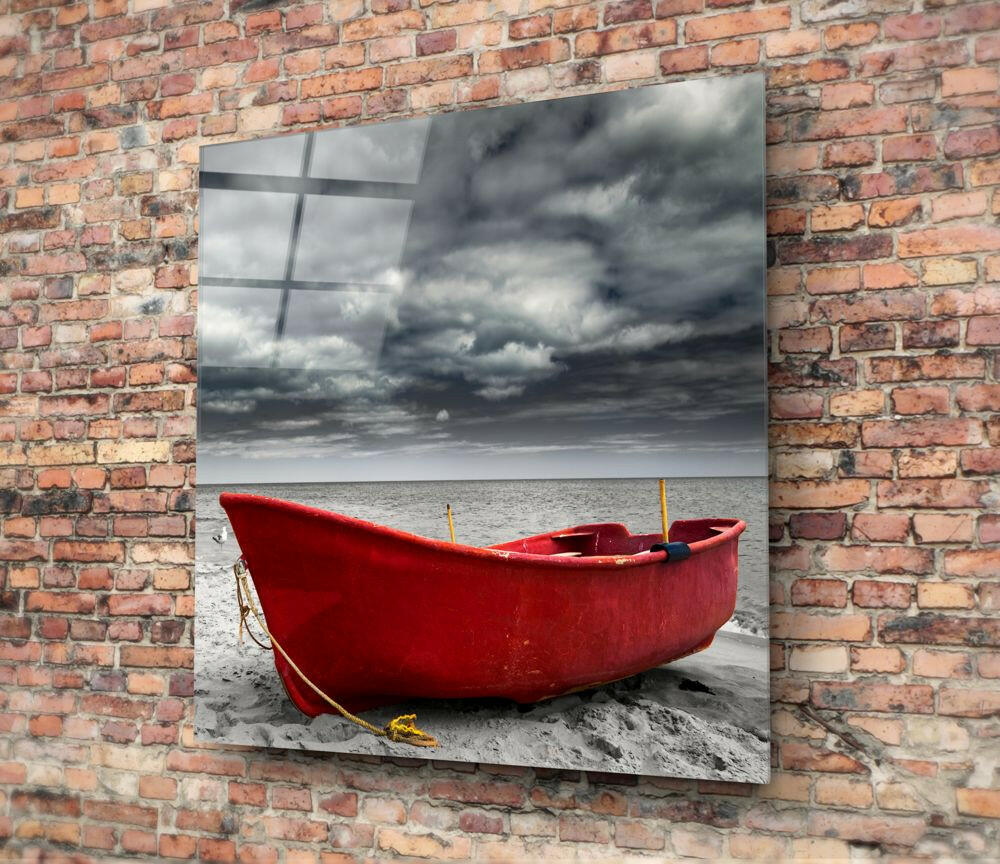 Red Kayak Glass Wall Art - Image 3