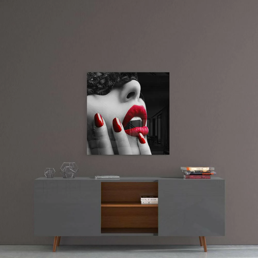 Red Lipstick Woman Glass Wall Art - Image 4