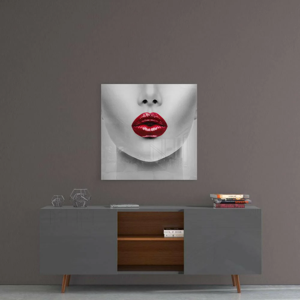 Red Lipstick Woman Glass Wall Art - Image 4