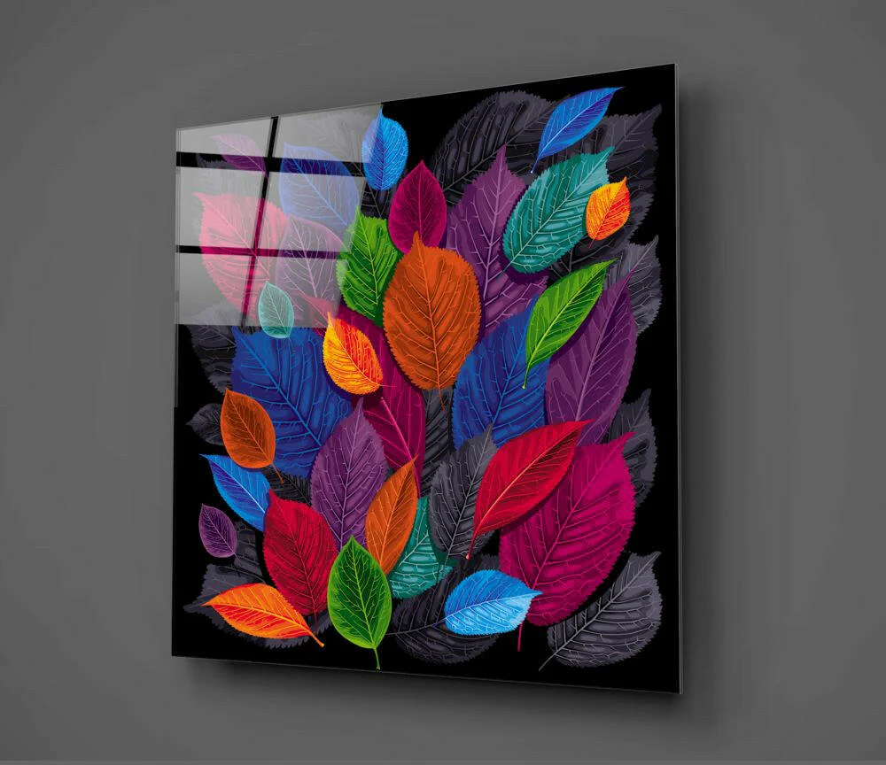 Colorful Leaves Glass Wall Art - Image 2