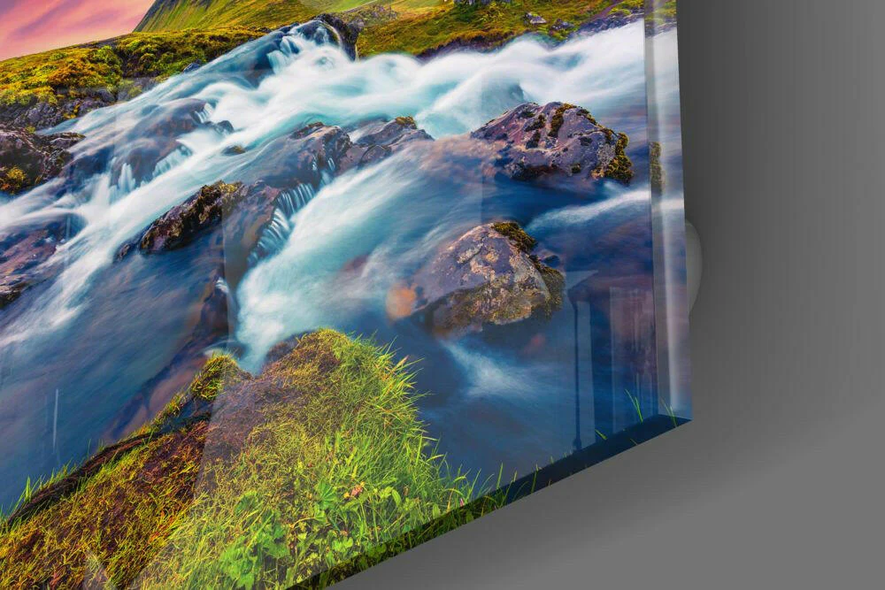 Mountain River Landscape Glass Wall Art - Image 3